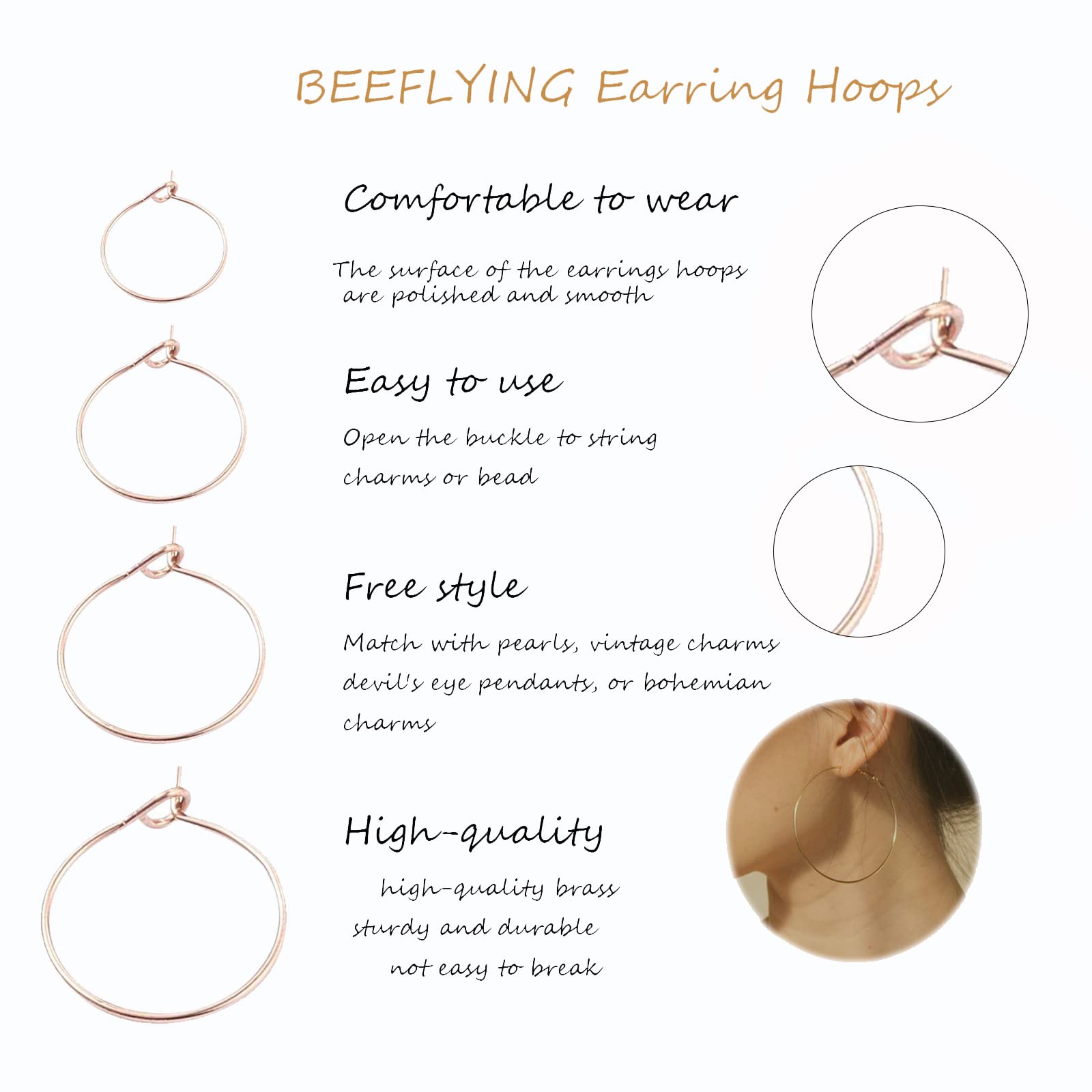 24 Pcs Stainless Steel Earring Hoop Set Rose Golden Round Earring Findings Big Circle Charms for Women Jewelry Making - Image 3