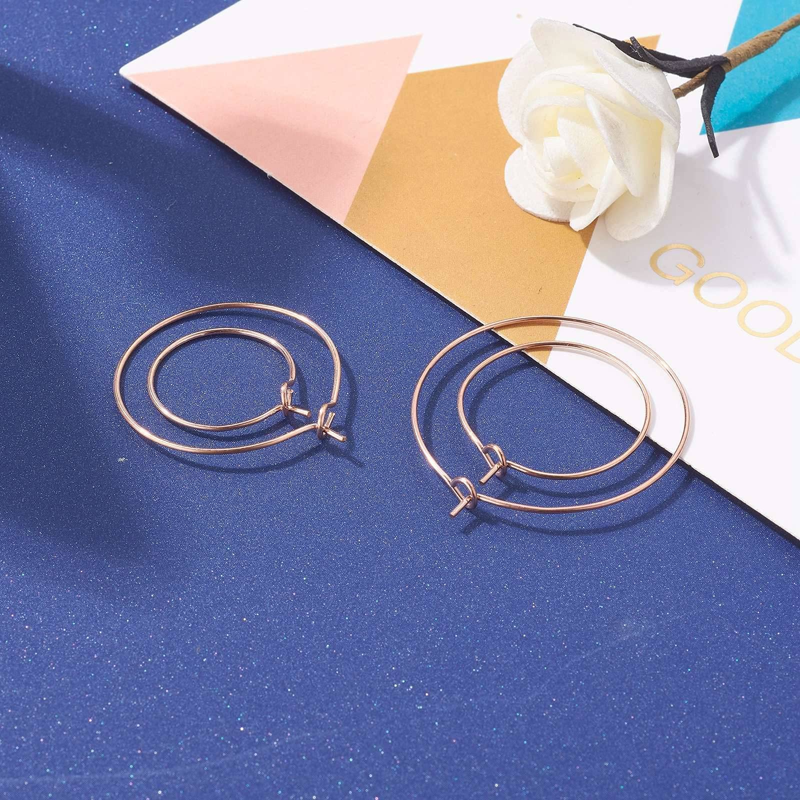 24 Pcs Stainless Steel Earring Hoop Set Rose Golden Round Earring Findings Big Circle Charms for Women Jewelry Making - Image 4