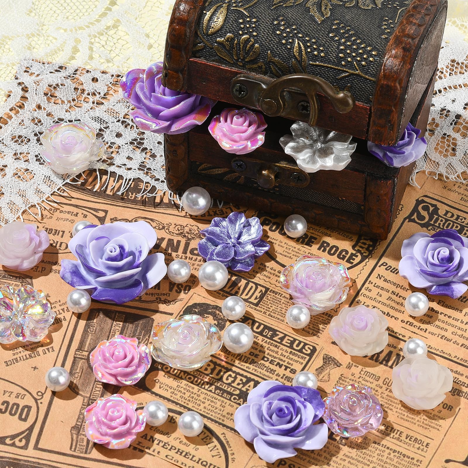 BEEFLIYNG 1 Pack Random 3D Resin ABS Colorful Rose Flower Butterfly Bow Charm Pearl Bead Acrylic Floral Decor Cabochons for Bracelet Earring Necklace Phone Case Craft DIY Jewelry Making - Image 3