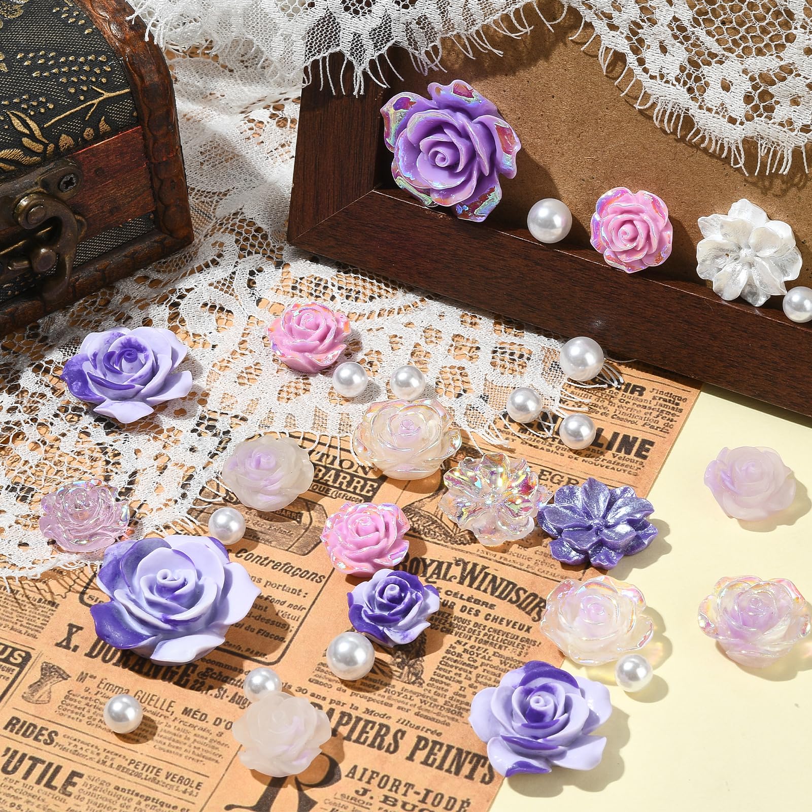 BEEFLIYNG 1 Pack Random 3D Resin ABS Colorful Rose Flower Butterfly Bow Charm Pearl Bead Acrylic Floral Decor Cabochons for Bracelet Earring Necklace Phone Case Craft DIY Jewelry Making - Image 4