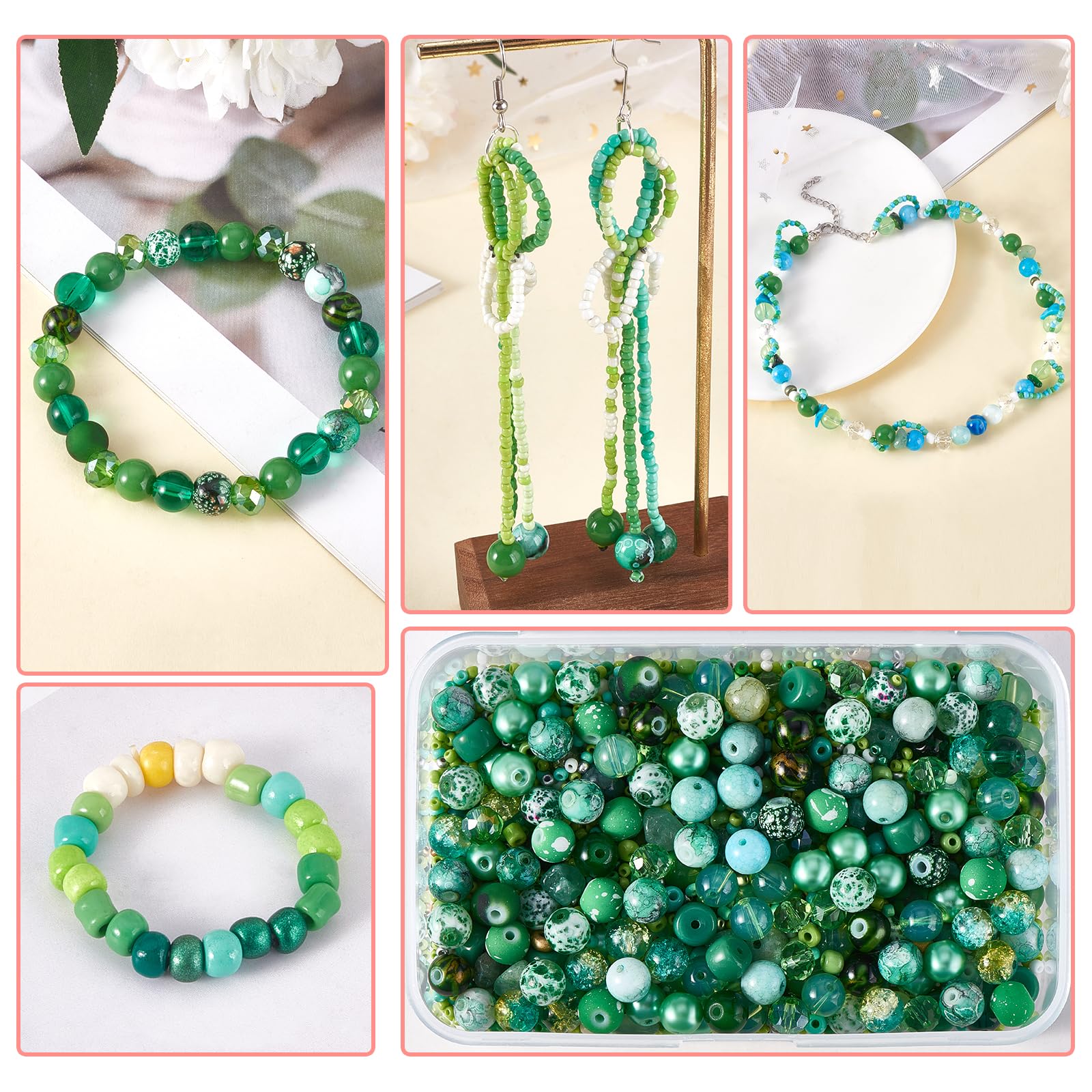 BEEFLYING 1 Pack Assorted Glass Beads for Jewelry Making Adults Glass Crystal Beads Bulk Including 8mm Beads for DIY Jewelry Bracelet Neckalce Phone Lynard Making Crafts Accessorie (Light Green) - Image 5