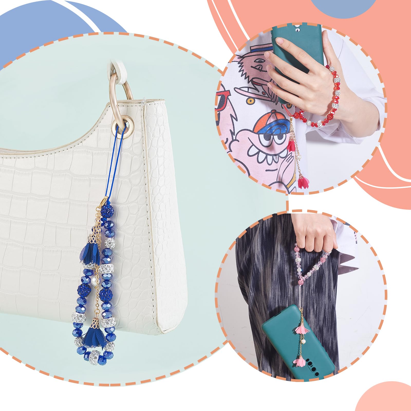 BEEFLYING 1 Pcs Crystal Flower Lanyard Charms Cell Phone Strap Crystal Glass Beaded Lanyard Cute Keychain Charm for Car Key Purse Phone Case Wallet Decor(Red) - Image 7