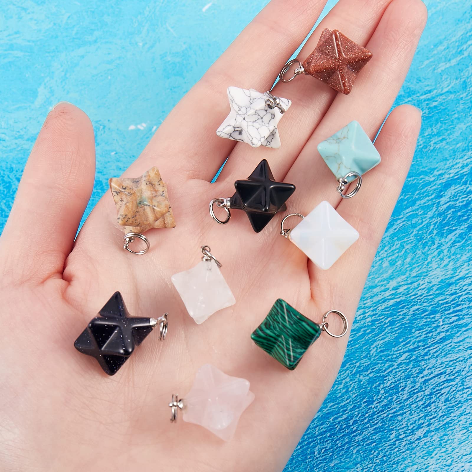 BEEFLYING 10 Pcs Gemstone Pendant Charms Merkaba Star Stone Pendants Stone Dangle Charms for Jewelry Making Crafts Supplies - Image 3