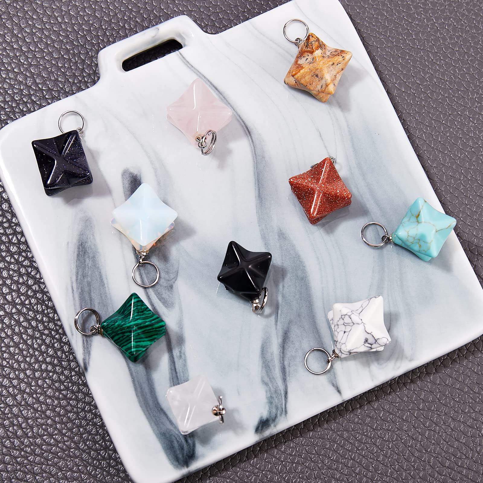 BEEFLYING 10 Pcs Gemstone Pendant Charms Merkaba Star Stone Pendants Stone Dangle Charms for Jewelry Making Crafts Supplies - Image 4