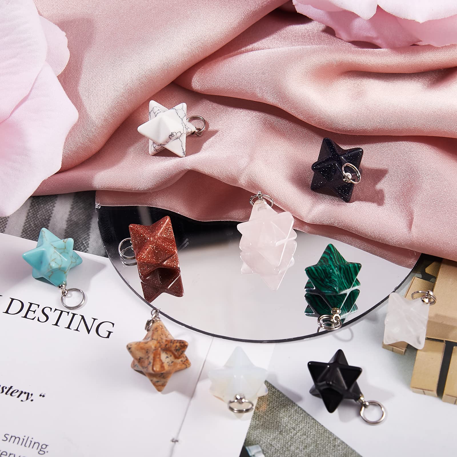 BEEFLYING 10 Pcs Gemstone Pendant Charms Merkaba Star Stone Pendants Stone Dangle Charms for Jewelry Making Crafts Supplies - Image 5