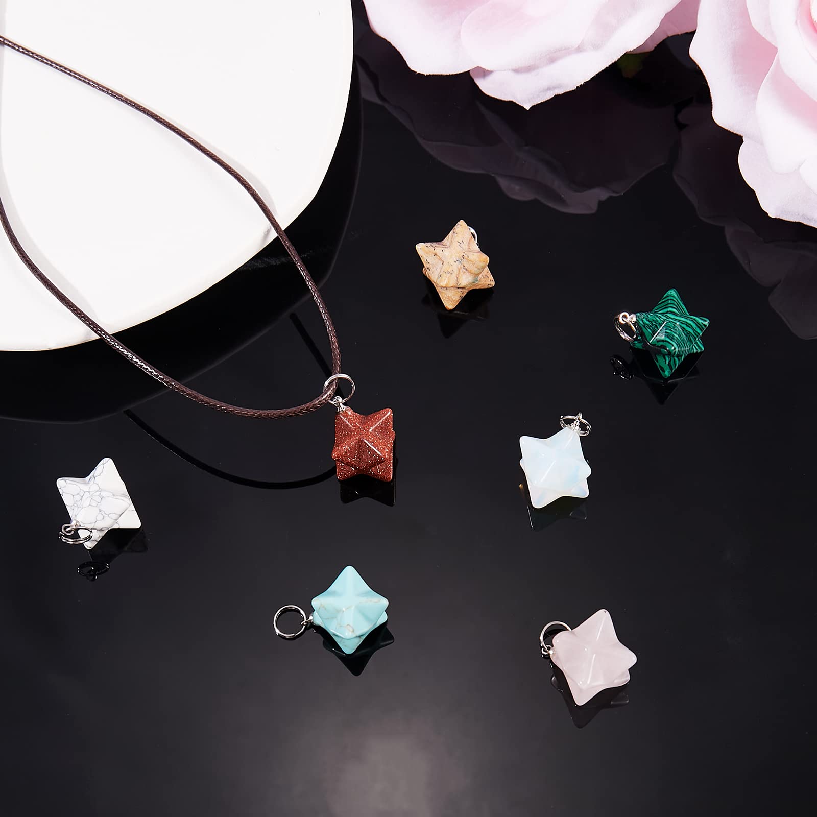 BEEFLYING 10 Pcs Gemstone Pendant Charms Merkaba Star Stone Pendants Stone Dangle Charms for Jewelry Making Crafts Supplies - Image 6
