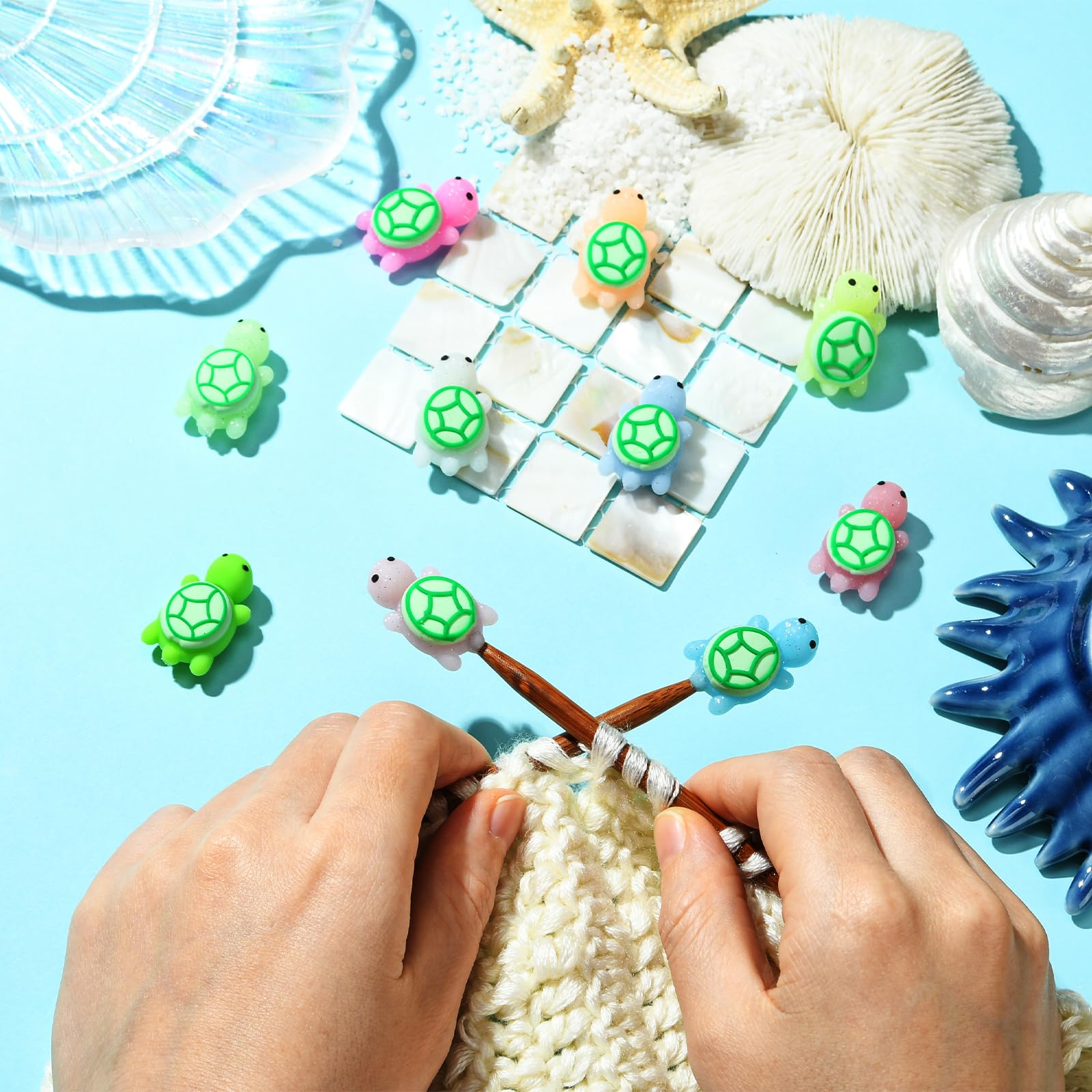 BEEFLYING 10 Pcs Luminous Turtle Knitting Needle Stoppers, Fit Size 2.5mm Silicone Knitting Needles Point Protectors Stitch Stoppers Needle Caps for Sewing Crocheting Pen DIY Crafts - Image 3