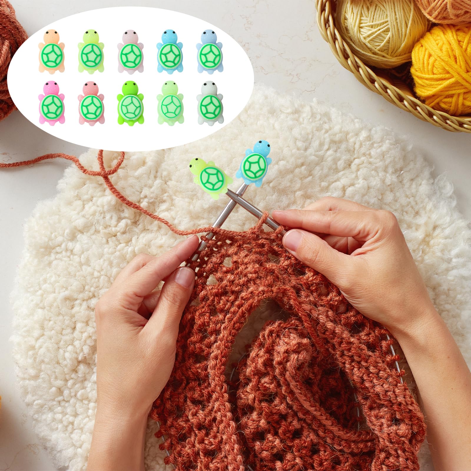 BEEFLYING 10 Pcs Luminous Turtle Knitting Needle Stoppers, Fit Size 2.5mm Silicone Knitting Needles Point Protectors Stitch Stoppers Needle Caps for Sewing Crocheting Pen DIY Crafts - Image 7