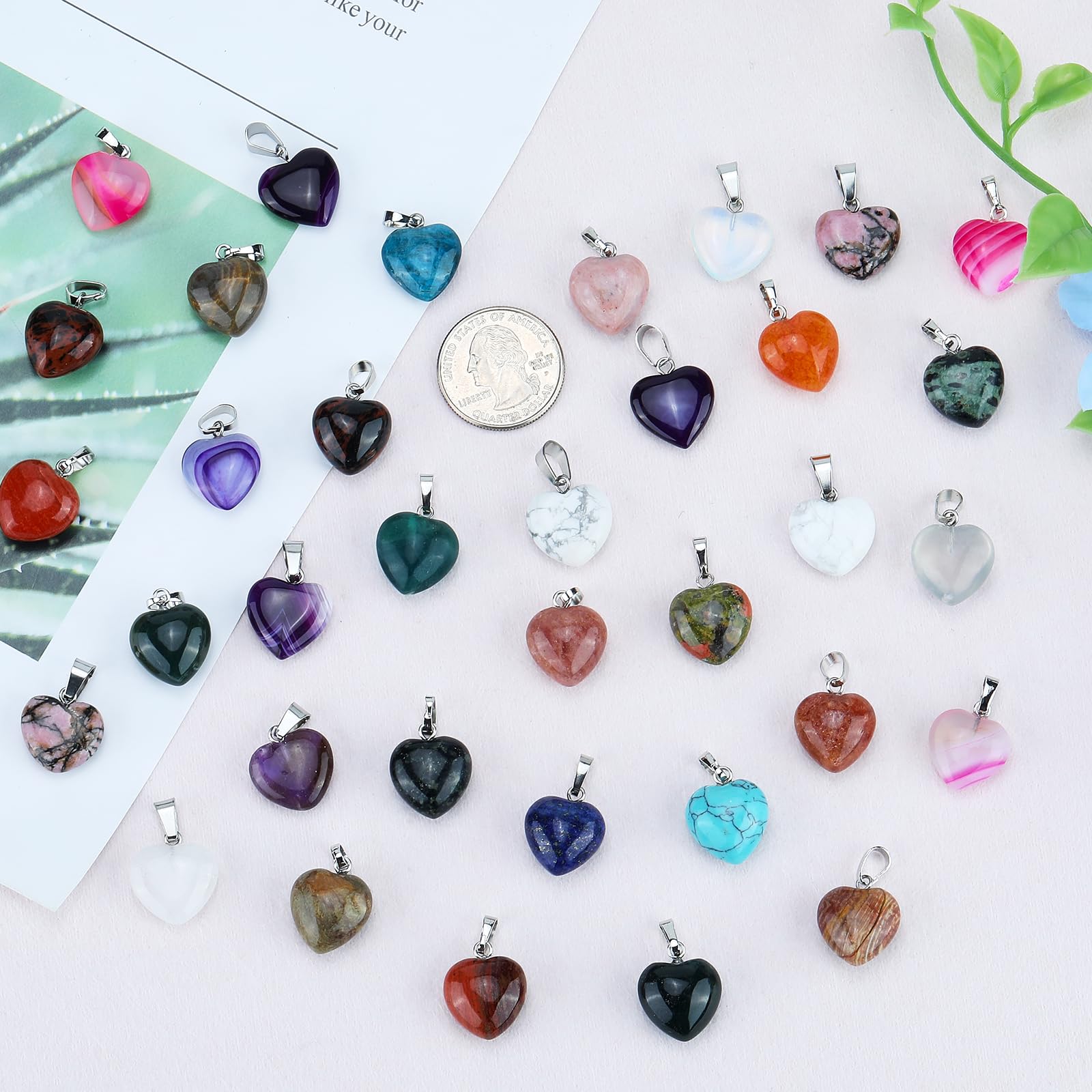 BEEFLYING 10 Pcs Natural Howlite Gemstone Heart Charms Crystal Lucky Gem Stone Pendants for Necklaces Bracelets Valentine's Day Jewelry Making - Image 4