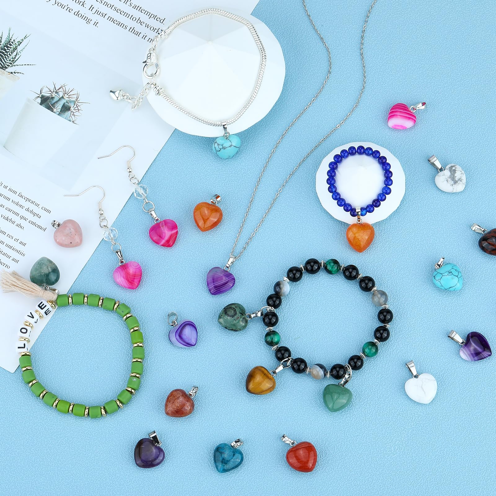 BEEFLYING 10 Pcs Natural Howlite Gemstone Heart Charms Crystal Lucky Gem Stone Pendants for Necklaces Bracelets Valentine's Day Jewelry Making - Image 6