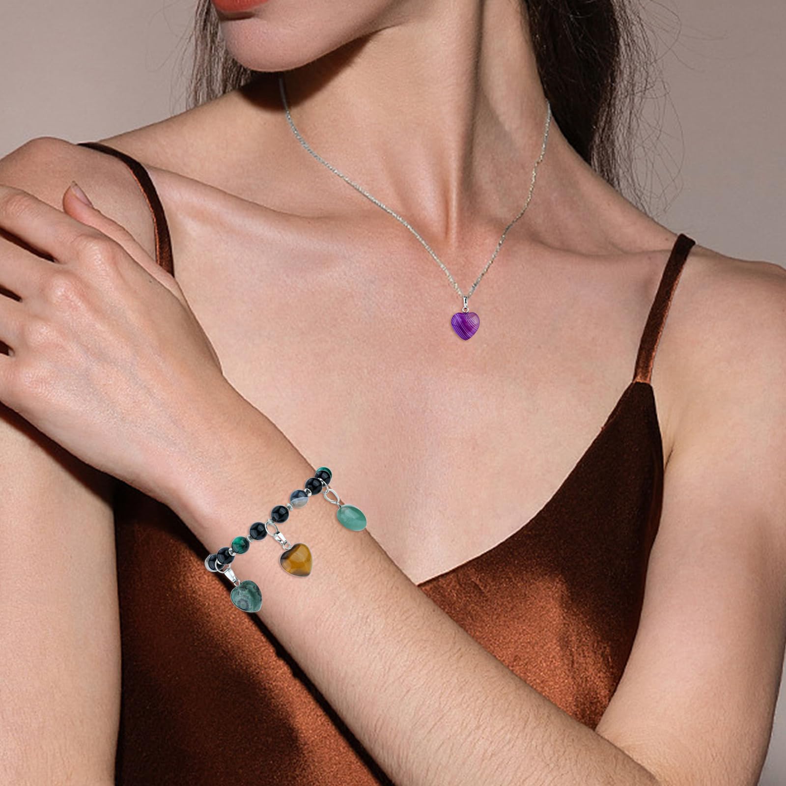 BEEFLYING 10 Pcs Natural Howlite Gemstone Heart Charms Crystal Lucky Gem Stone Pendants for Necklaces Bracelets Valentine's Day Jewelry Making - Image 7