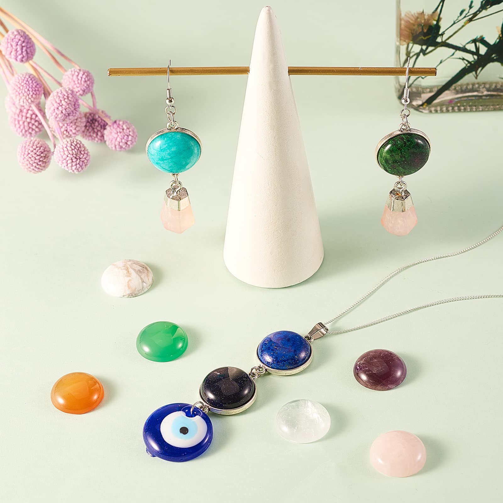 BEEFLYING 10 Pcs Natural & Synthetic Gemstone Cabochons Flat Back Gemstones Cabochons Half Round No Hole Stone Beads for Jewelry Making Crafts Supplies - Image 5