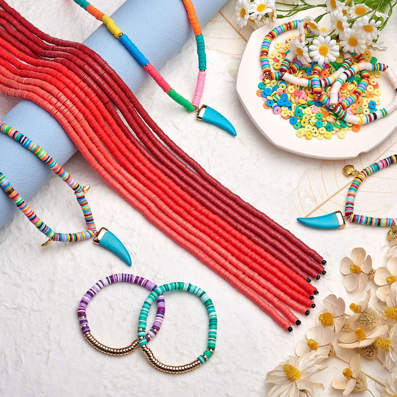 BEEFLYING 10 Strand 3 Color 6mm Flat Round Clay Heishi Beads for Jewelry Making Flat Round Disc Loose Spacer Beads for Bracelets Necklace Earring - Image 5