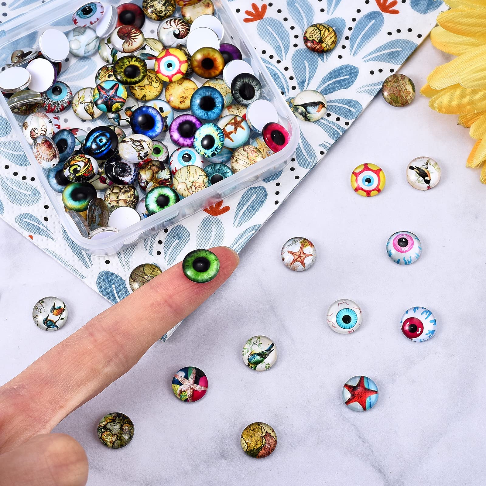 BEEFLYING 100 Pcs Assorted Evil Eye Glass Cabochons Dragon Eyes Flatback Cabochons Colorful Scrapbooking Dome Gems for DIY Handmade Making Halloween Mystery Photo Cameo Pendant Jewelry Making - Image 3