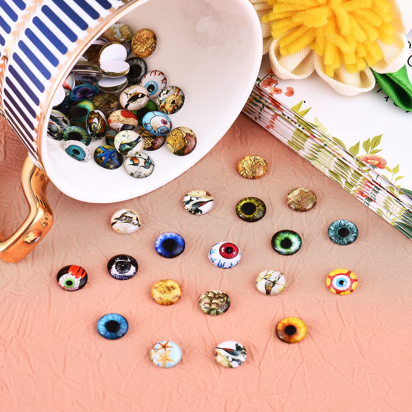 BEEFLYING 100 Pcs Assorted Evil Eye Glass Cabochons Dragon Eyes Flatback Cabochons Colorful Scrapbooking Dome Gems for DIY Handmade Making Halloween Mystery Photo Cameo Pendant Jewelry Making - Image 4