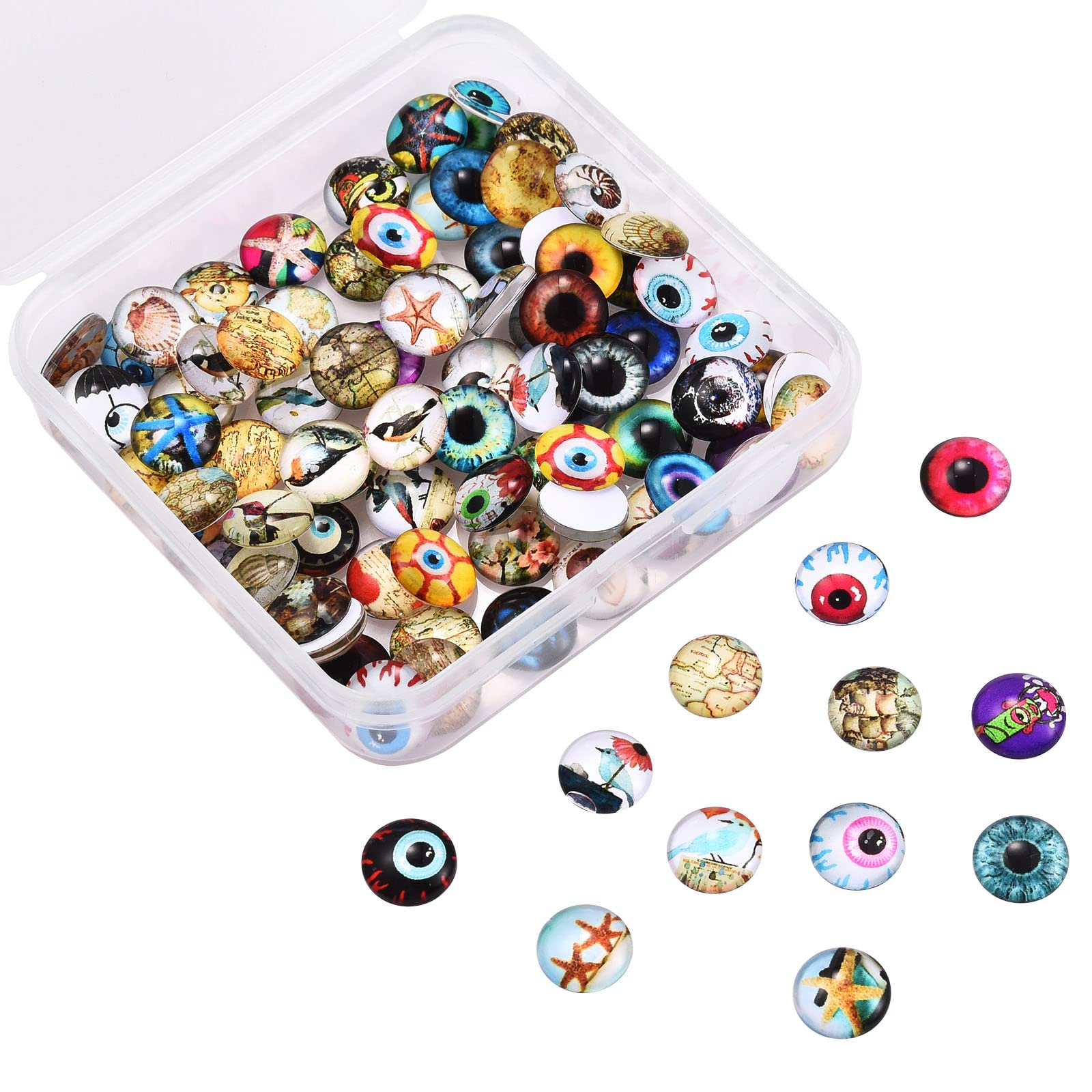 BEEFLYING 100 Pcs Assorted Evil Eye Glass Cabochons Dragon Eyes Flatback Cabochons Colorful Scrapbooking Dome Gems for DIY Handmade Making Halloween Mystery Photo Cameo Pendant Jewelry Making - Image 5