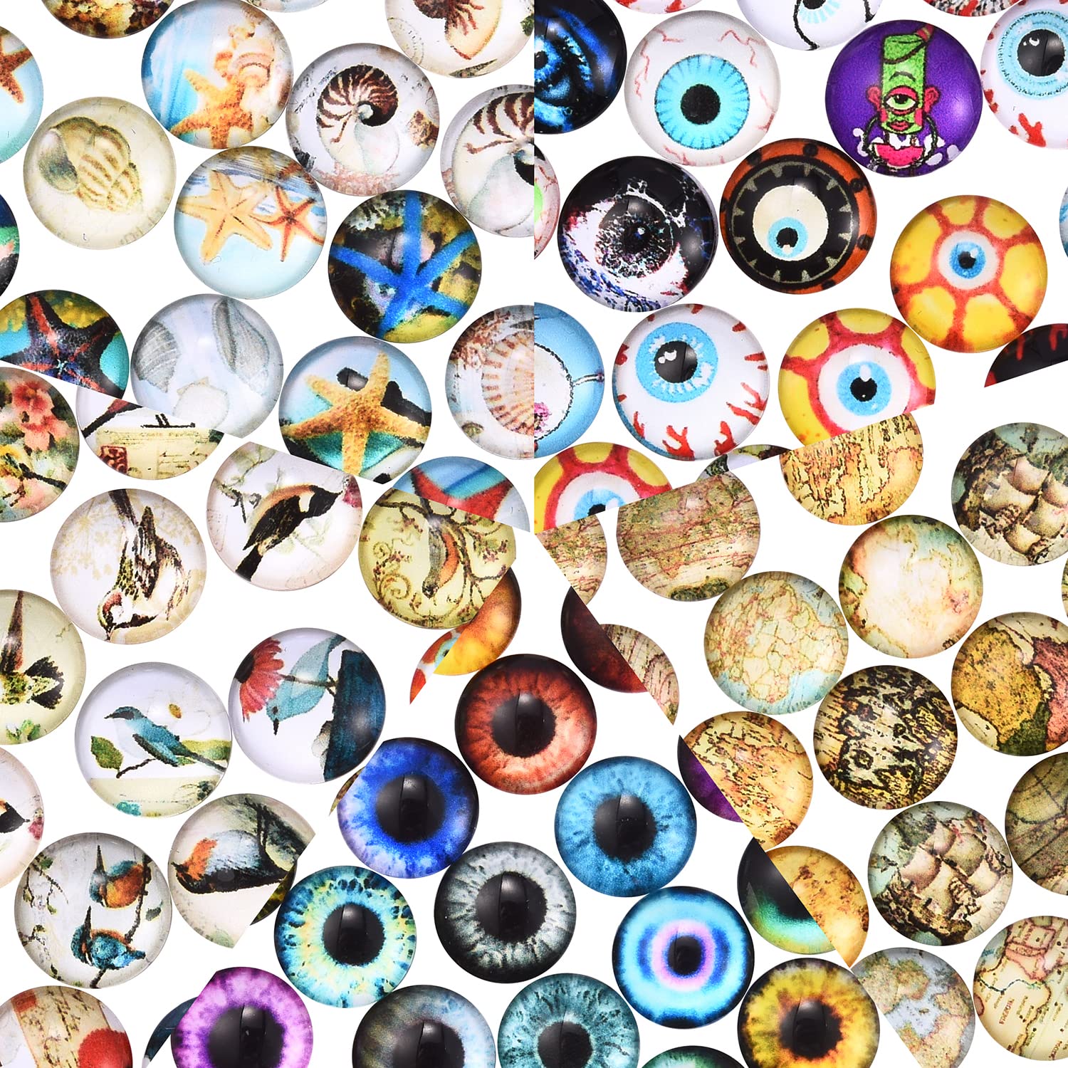 BEEFLYING 100 Pcs Assorted Evil Eye Glass Cabochons Dragon Eyes Flatback Cabochons Colorful Scrapbooking Dome Gems for DIY Handmade Making Halloween Mystery Photo Cameo Pendant Jewelry Making - Image 6