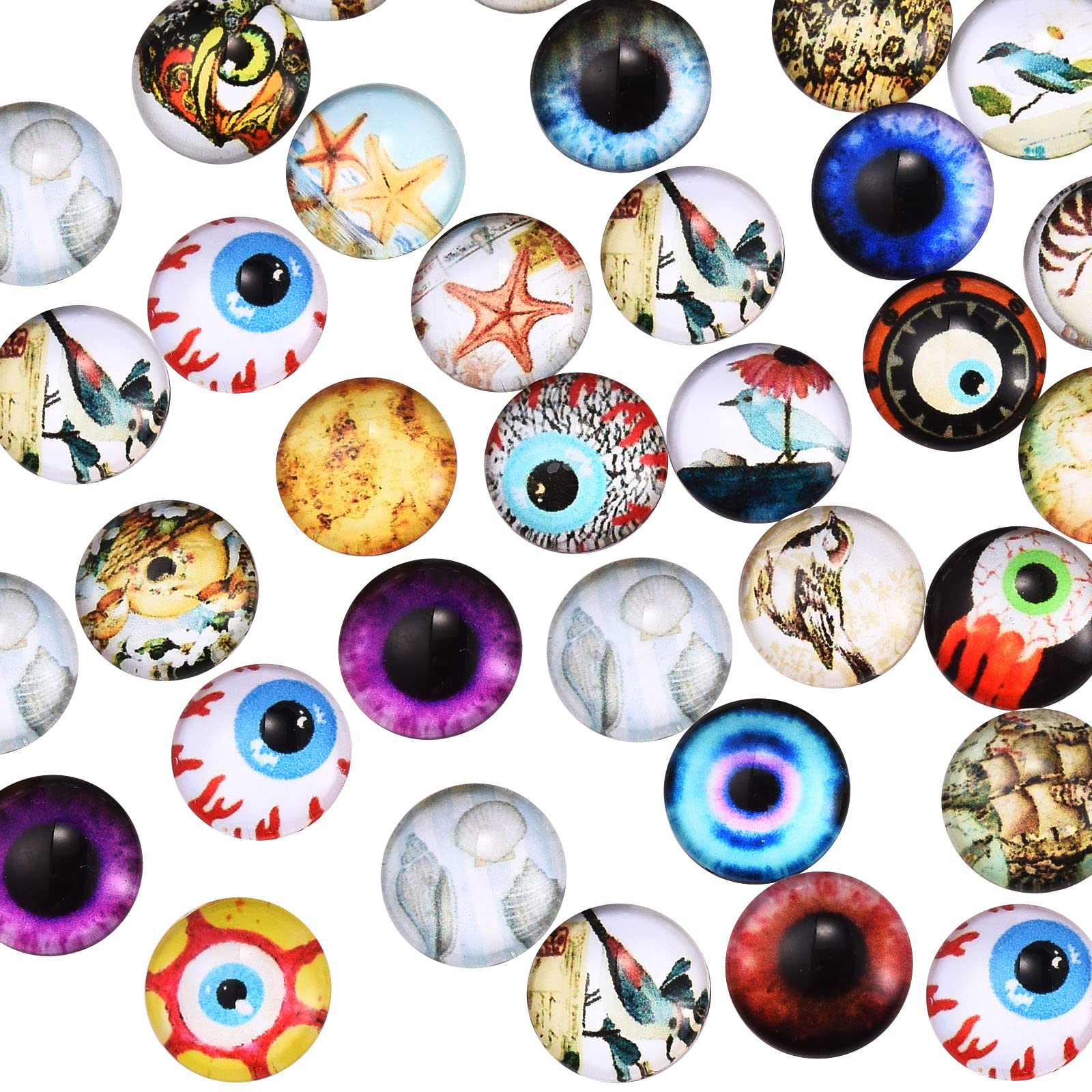BEEFLYING 100 Pcs Assorted Evil Eye Glass Cabochons Dragon Eyes Flatback Cabochons Colorful Scrapbooking Dome Gems for DIY Handmade Making Halloween Mystery Photo Cameo Pendant Jewelry Making - Image 7