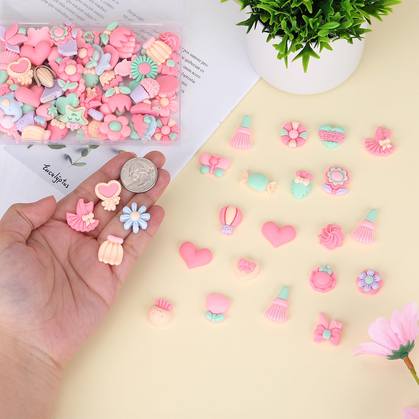 BEEFLYING 100 Pcs Cartoon Resin Charms Flower Carrot Flatback Embellishment Painted Cabochons Assorted Slime Charms for DIY Decor Scrapbooking Crafts Supplies - Image 3