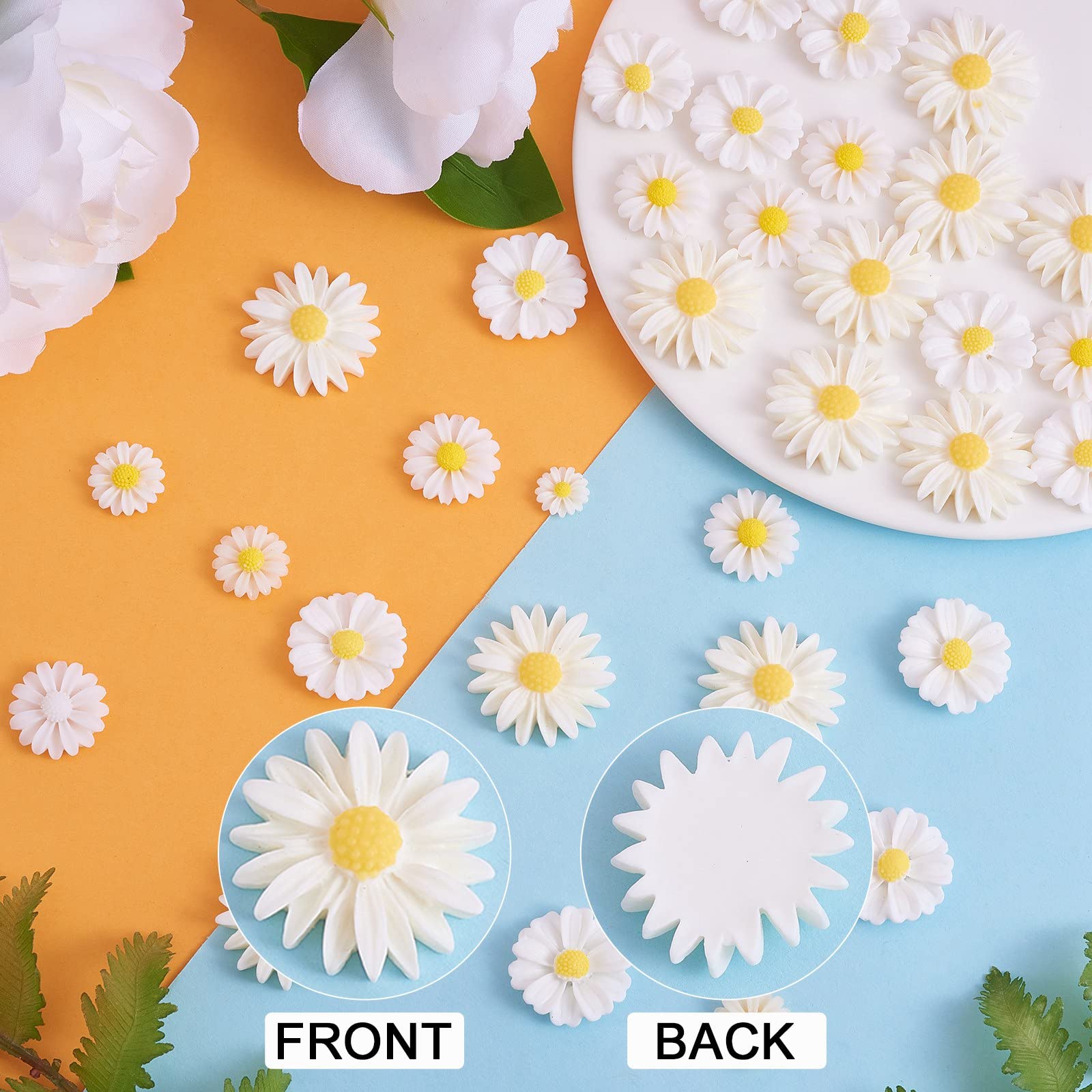 BEEFLYING 100 Pcs Flower Resin Cabochons Daisy Plastic Flatback Loose Beads Daisy Flower Epoxy Cabochons for Jewelry Making Scrapbooking Crafts Supplies - Image 4