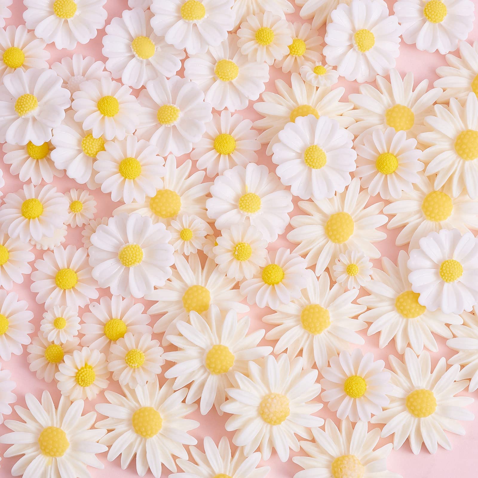 BEEFLYING 100 Pcs Flower Resin Cabochons Daisy Plastic Flatback Loose Beads Daisy Flower Epoxy Cabochons for Jewelry Making Scrapbooking Crafts Supplies - Image 8