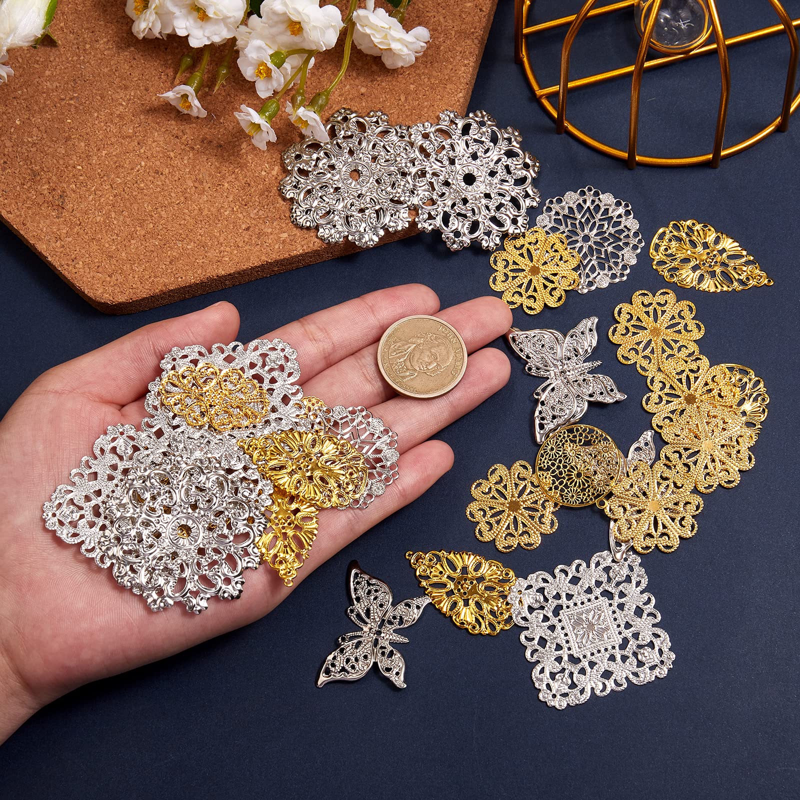 BEEFLYING 100pcs Tibetan Filigree Links Charms Pendants Golden Connectors Charms Metal Embellishments for Jewelry Making Necklaces Bracelets - Image 3