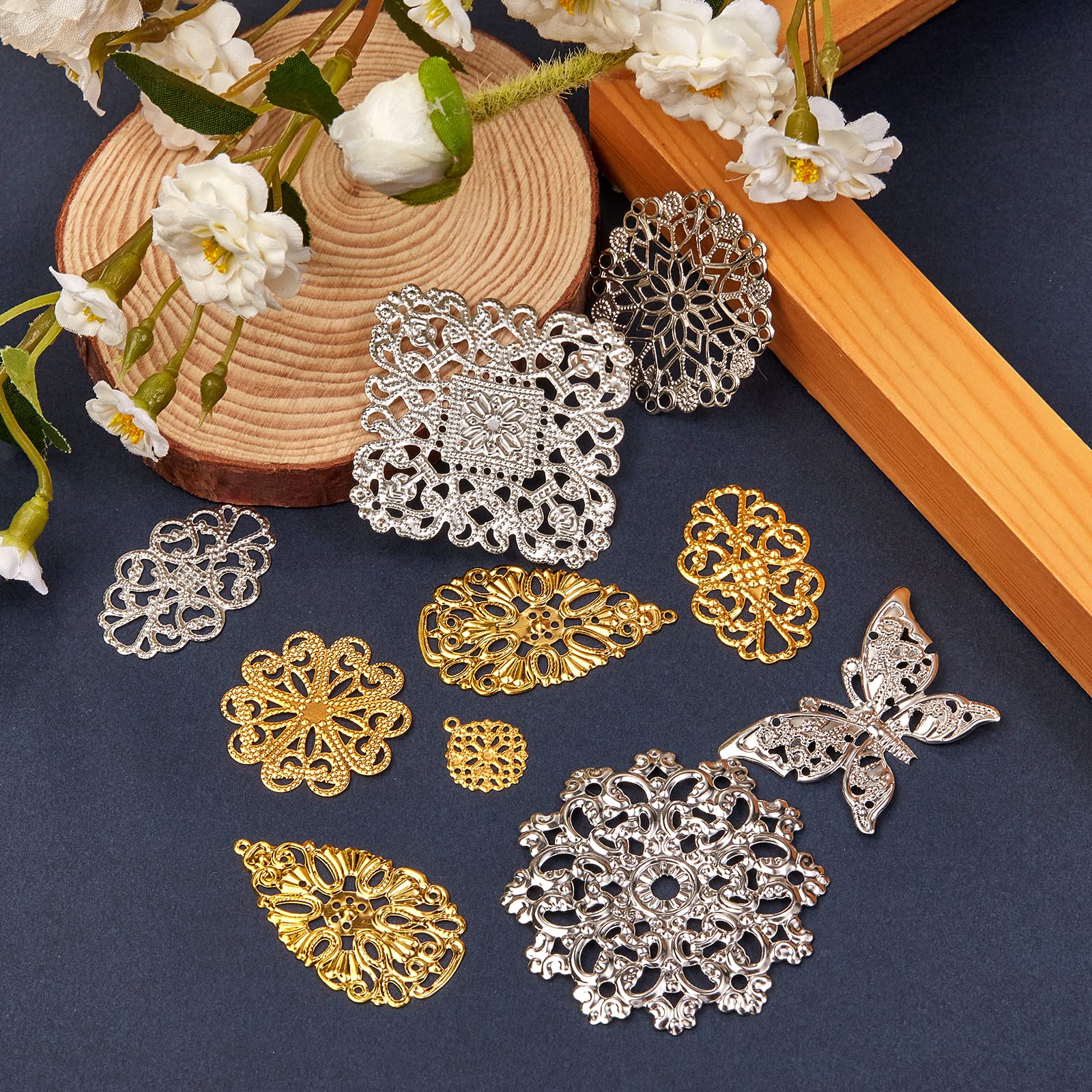 BEEFLYING 100pcs Tibetan Filigree Links Charms Pendants Golden Connectors Charms Metal Embellishments for Jewelry Making Necklaces Bracelets - Image 4