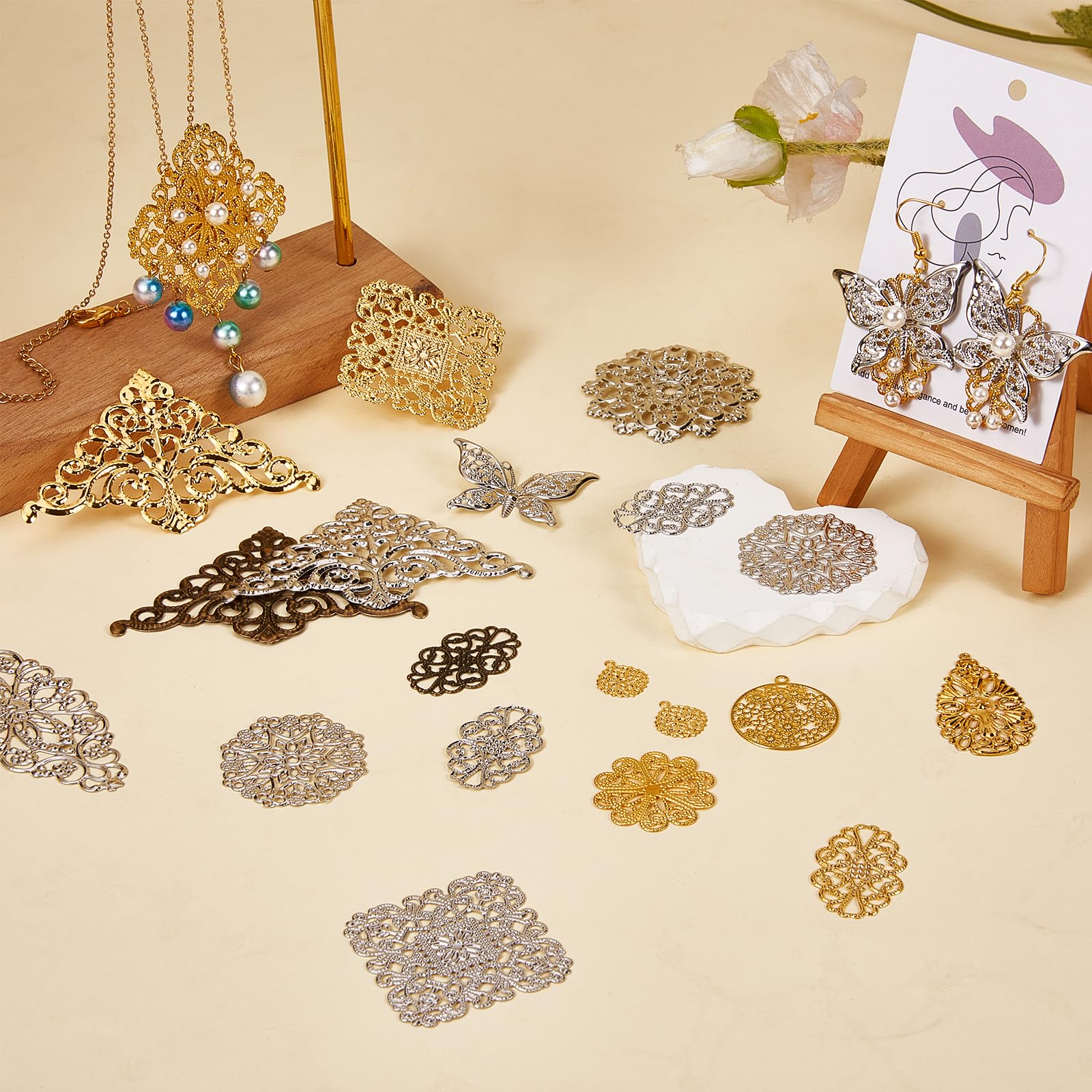 BEEFLYING 100pcs Tibetan Filigree Links Charms Pendants Golden Connectors Charms Metal Embellishments for Jewelry Making Necklaces Bracelets - Image 5