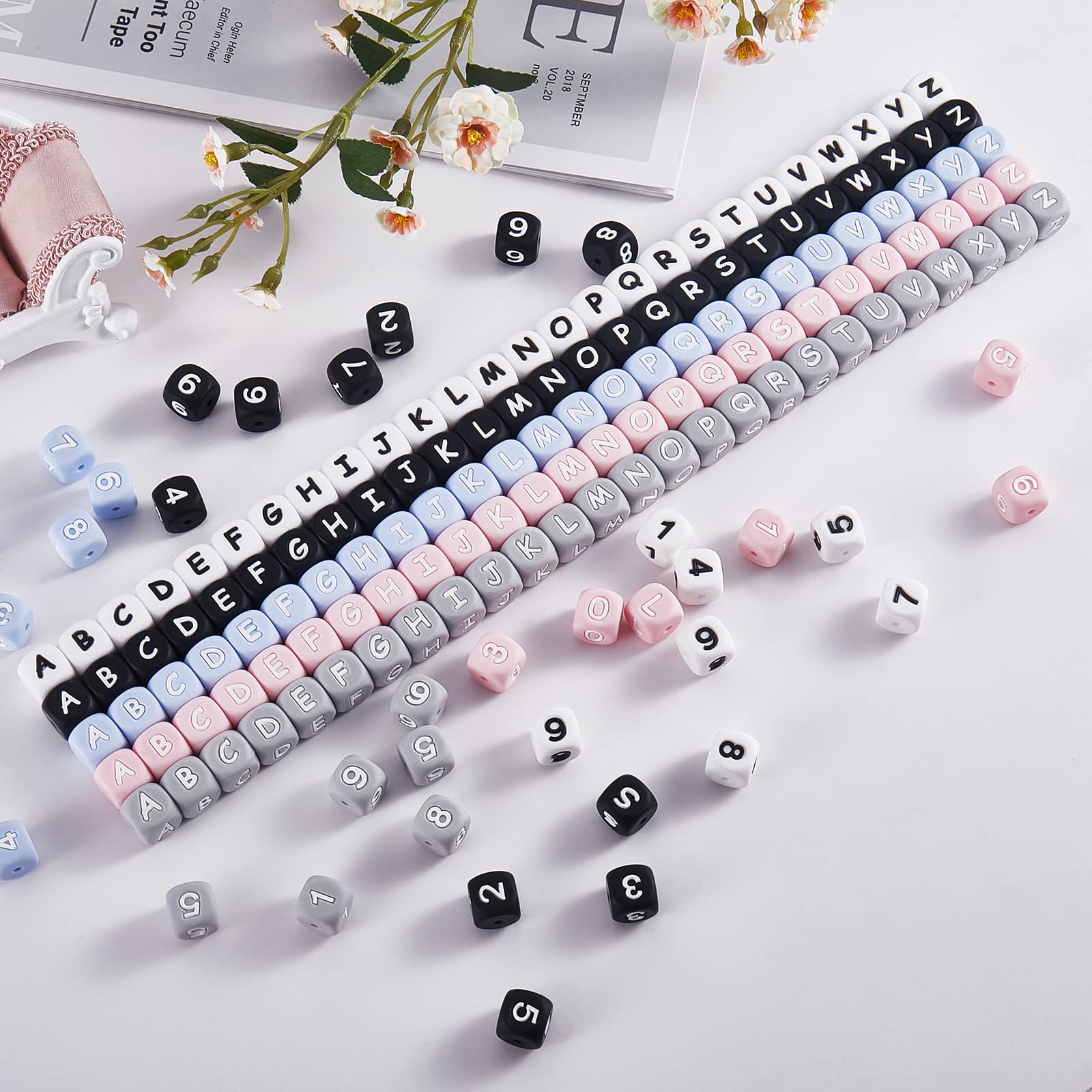 BEEFLYING 108 Pcs White Cube Silicone Beads Letter Number Square Dice Alphabet Beads with 2mm Hole Spacer Loose Letters for Bracelet Necklace Jewelry Making - Image 4