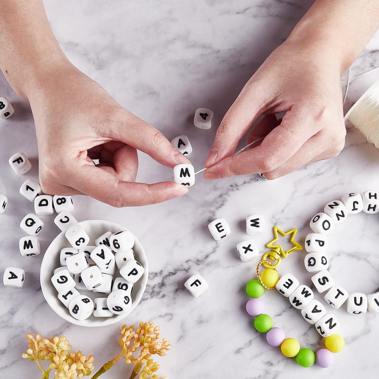 BEEFLYING 108 Pcs White Cube Silicone Beads Letter Number Square Dice Alphabet Beads with 2mm Hole Spacer Loose Letters for Bracelet Necklace Jewelry Making - Image 5