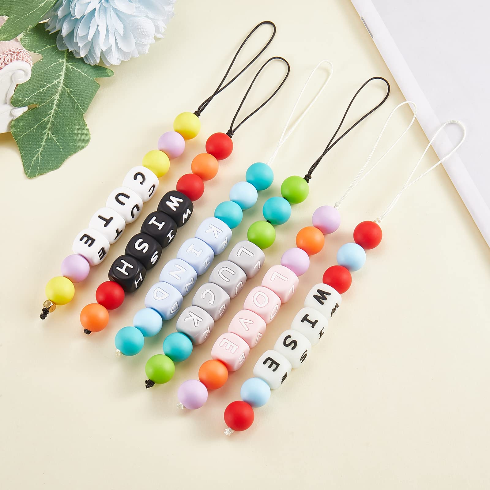 BEEFLYING 108 Pcs White Cube Silicone Beads Letter Number Square Dice Alphabet Beads with 2mm Hole Spacer Loose Letters for Bracelet Necklace Jewelry Making - Image 6