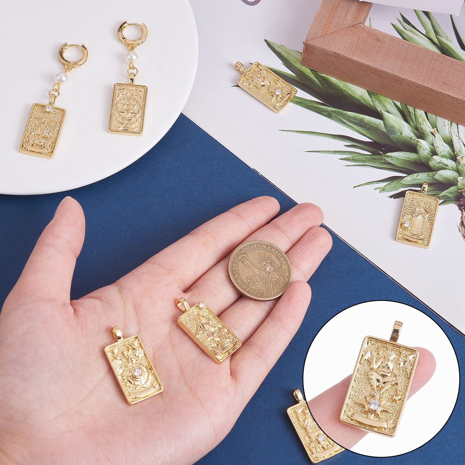 BEEFLYING 10pcs Tarot Card Pendants 18K Gold Plated Vintage Rectangular Amulet Charms for Bracelet Earring Necklace Key Chain Jewelry Making DIY Craft Accessories - Image 3