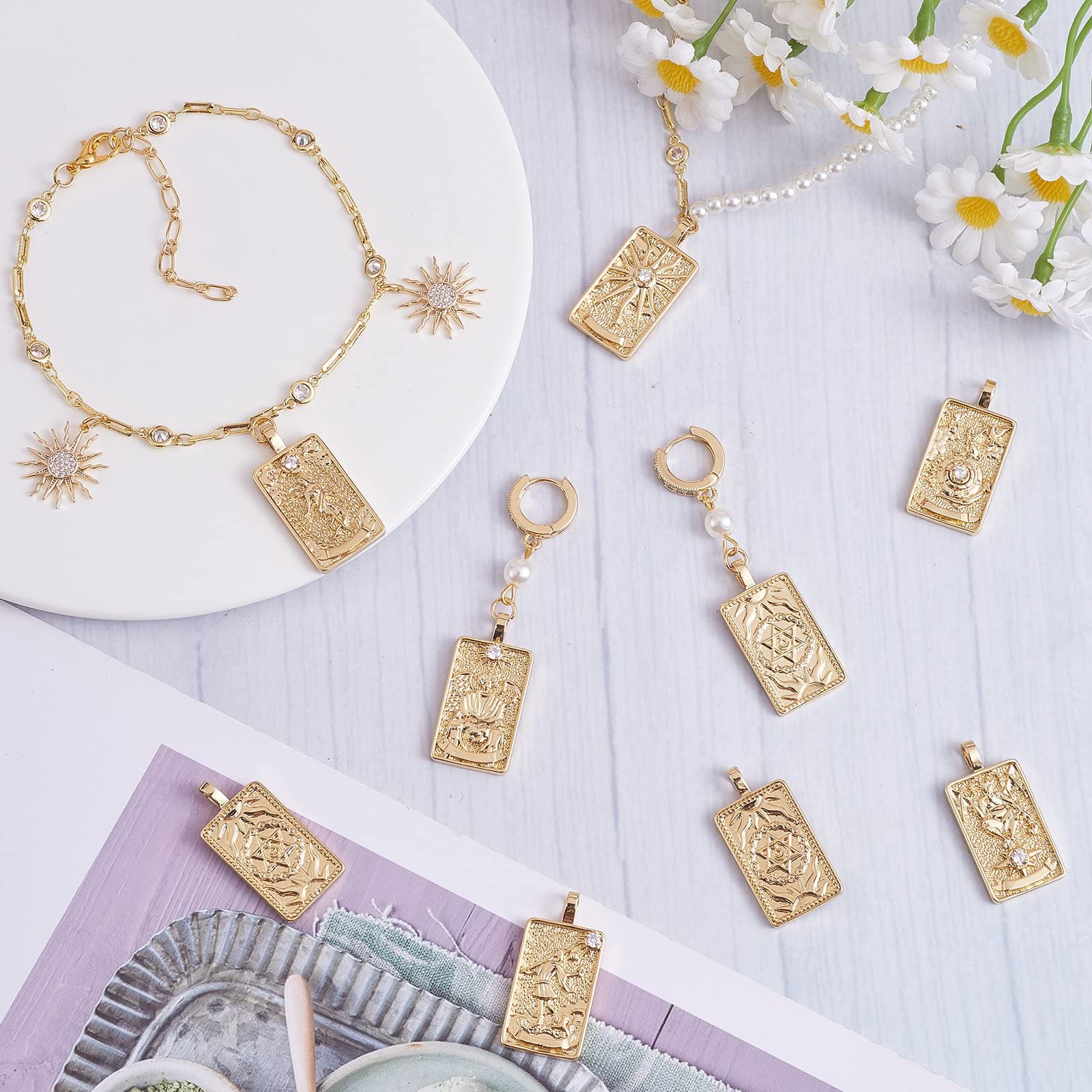 BEEFLYING 10pcs Tarot Card Pendants 18K Gold Plated Vintage Rectangular Amulet Charms for Bracelet Earring Necklace Key Chain Jewelry Making DIY Craft Accessories - Image 5