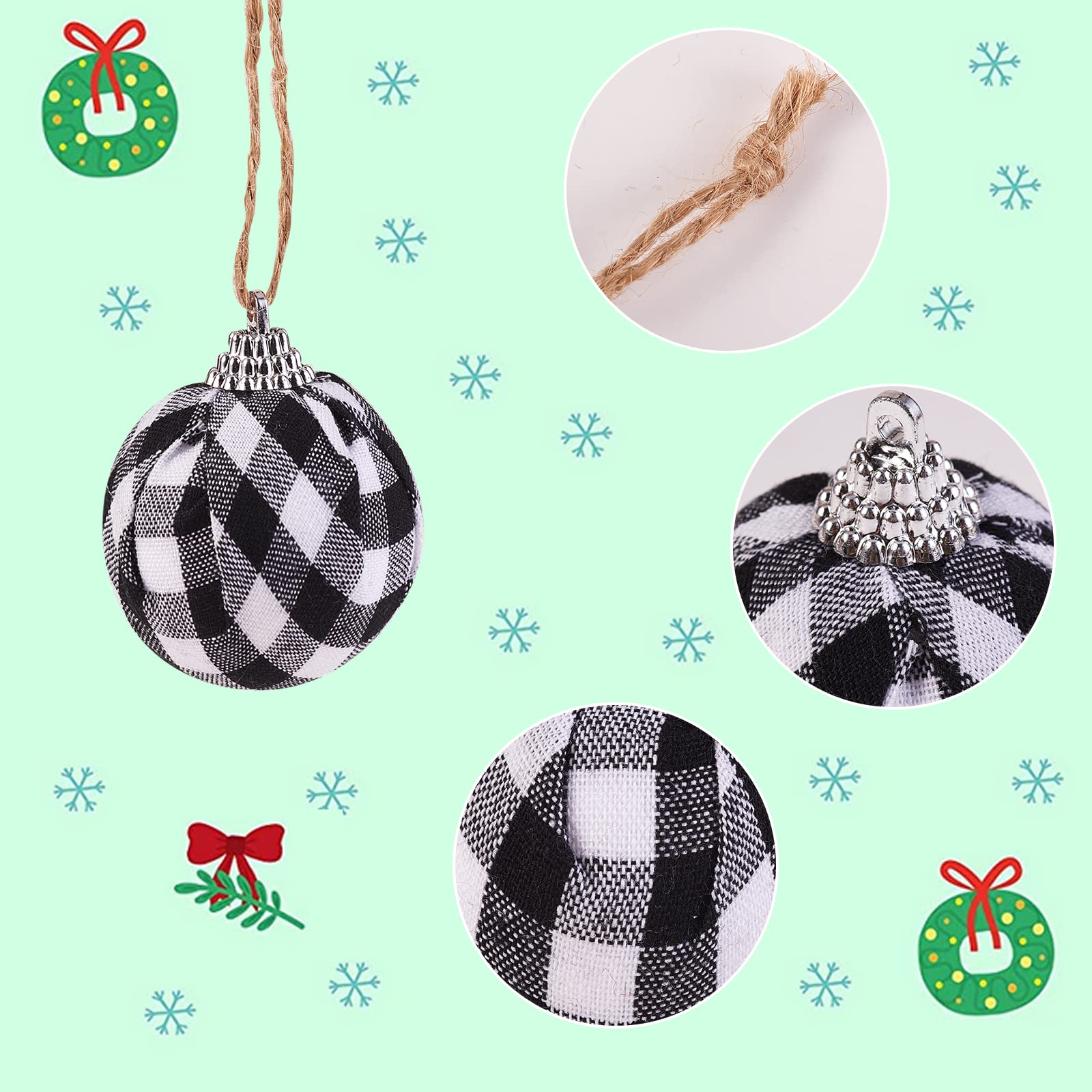 BEEFLYING 12 Pcs Christmas Buffalo Plaid Ball Ornaments Ball Hanging Decorations with Hemp Rope for Christmas Tree Party Decoration Supplies - Image 3