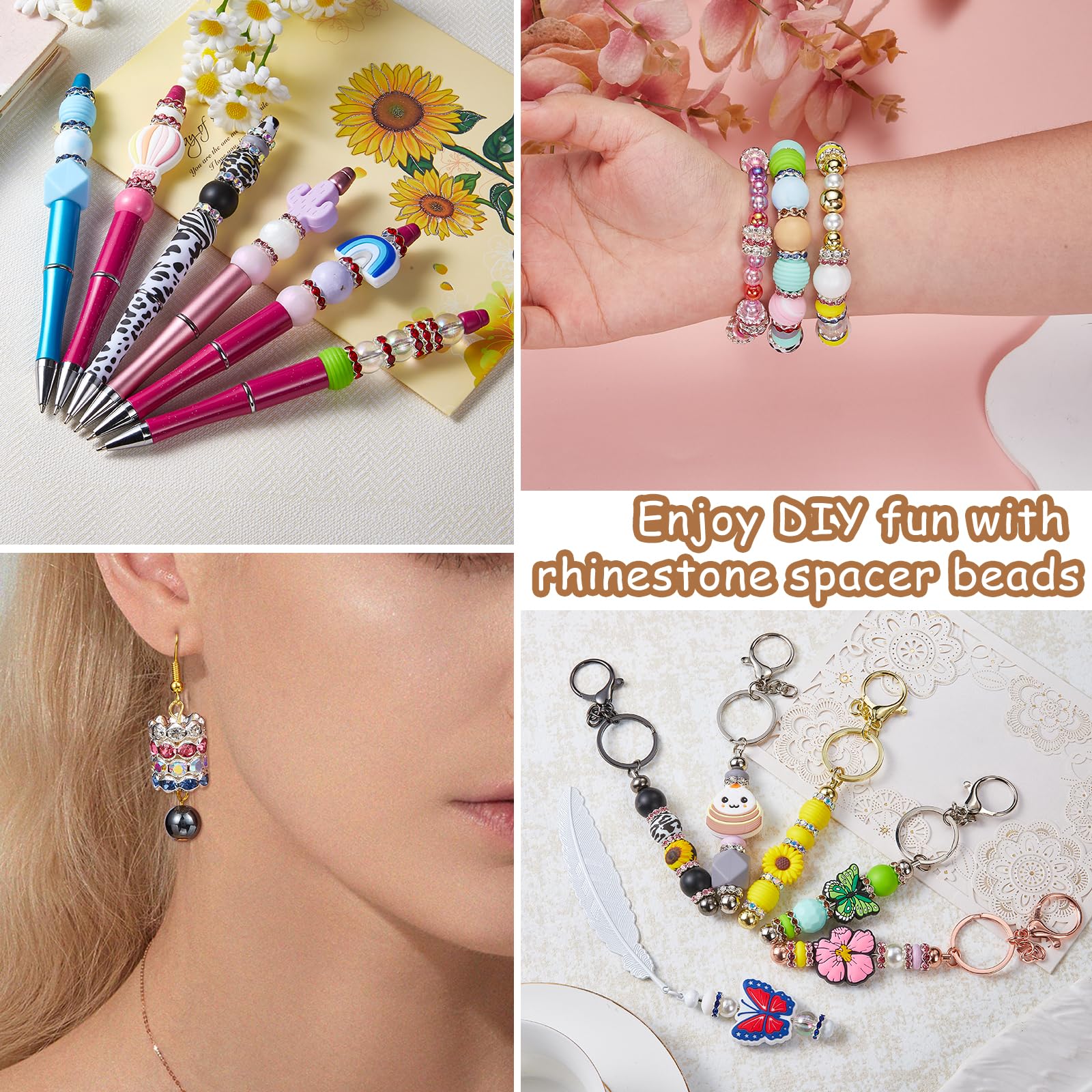 BEEFLYING 120Pcs 12mm Sparkling Crystal Spacer Beads, Silver Plated Rhinestone Rondelle Spacers Glitter Beads for Jewelry Bracelet Necklace Making Pen and Craft DIY - Image 6