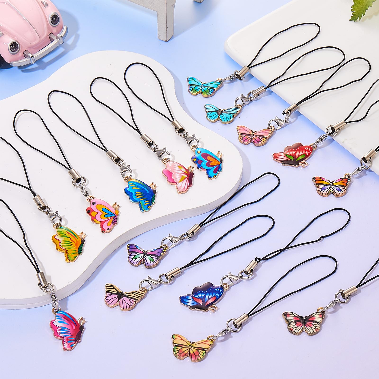 BEEFLYING 16 Pcs Kawaii Cell Phone Charms for Mobile Phone Strap Hanging Pendant Aesthetic Phone Decor for Jewelry Making Phone Charm Wallet Pendant Accessories(Butterfly) - Image 3
