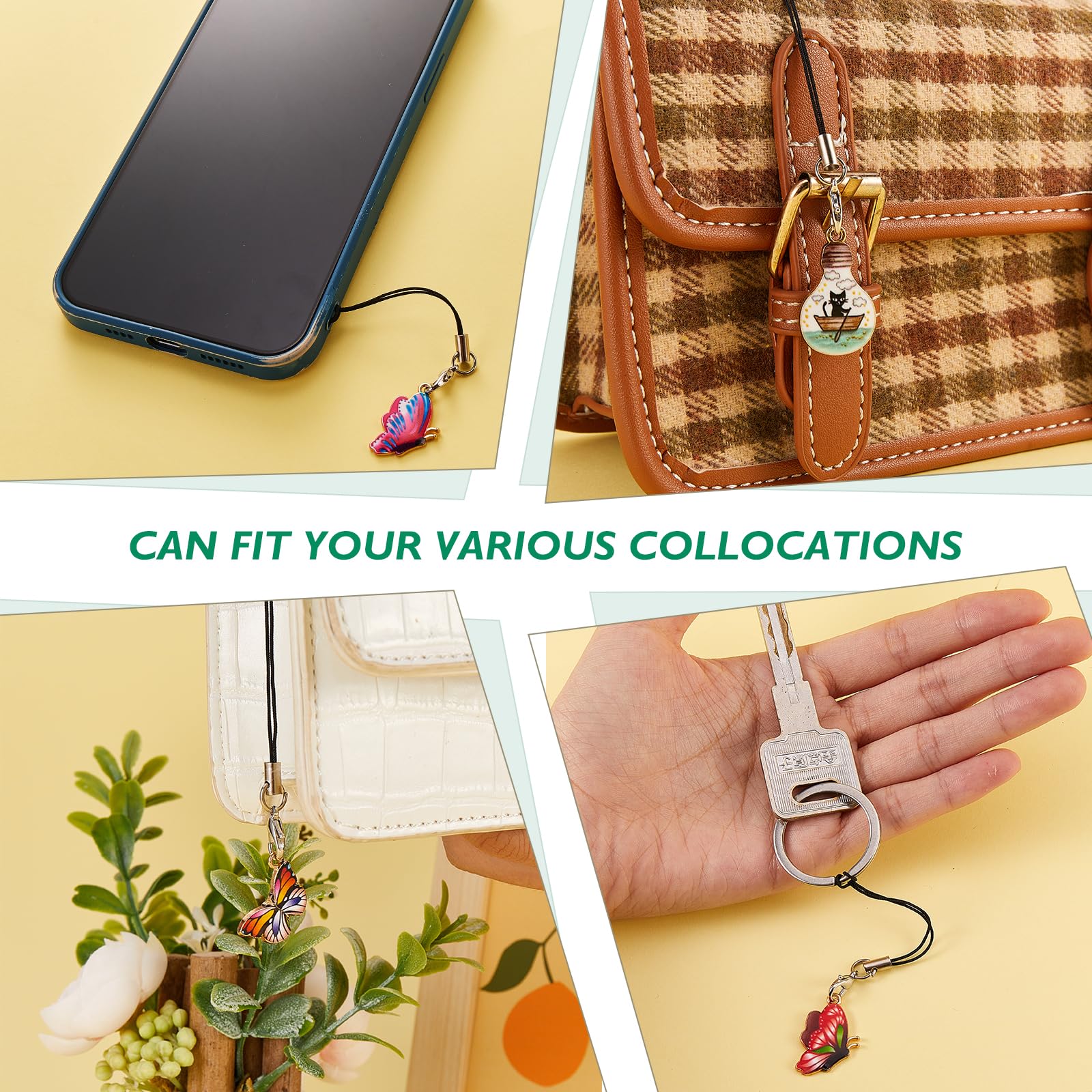 BEEFLYING 16 Pcs Kawaii Cell Phone Charms for Mobile Phone Strap Hanging Pendant Aesthetic Phone Decor for Jewelry Making Phone Charm Wallet Pendant Accessories(Butterfly) - Image 7