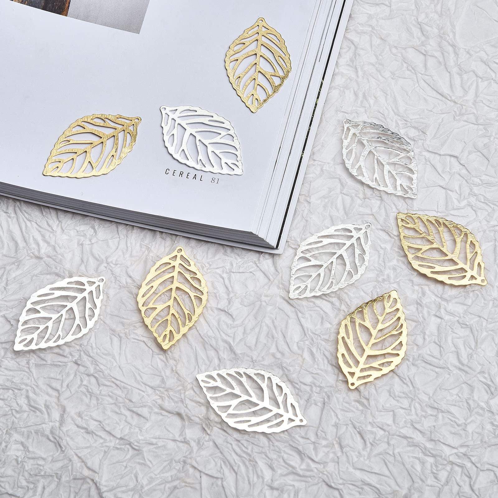 BEEFLYING 16 Pcs Tree Leaf Brass Charms Hollow Leaf Pendants Metal Filigree Leaf Pendants for Jewelry Making Crafts Supplies - Image 4