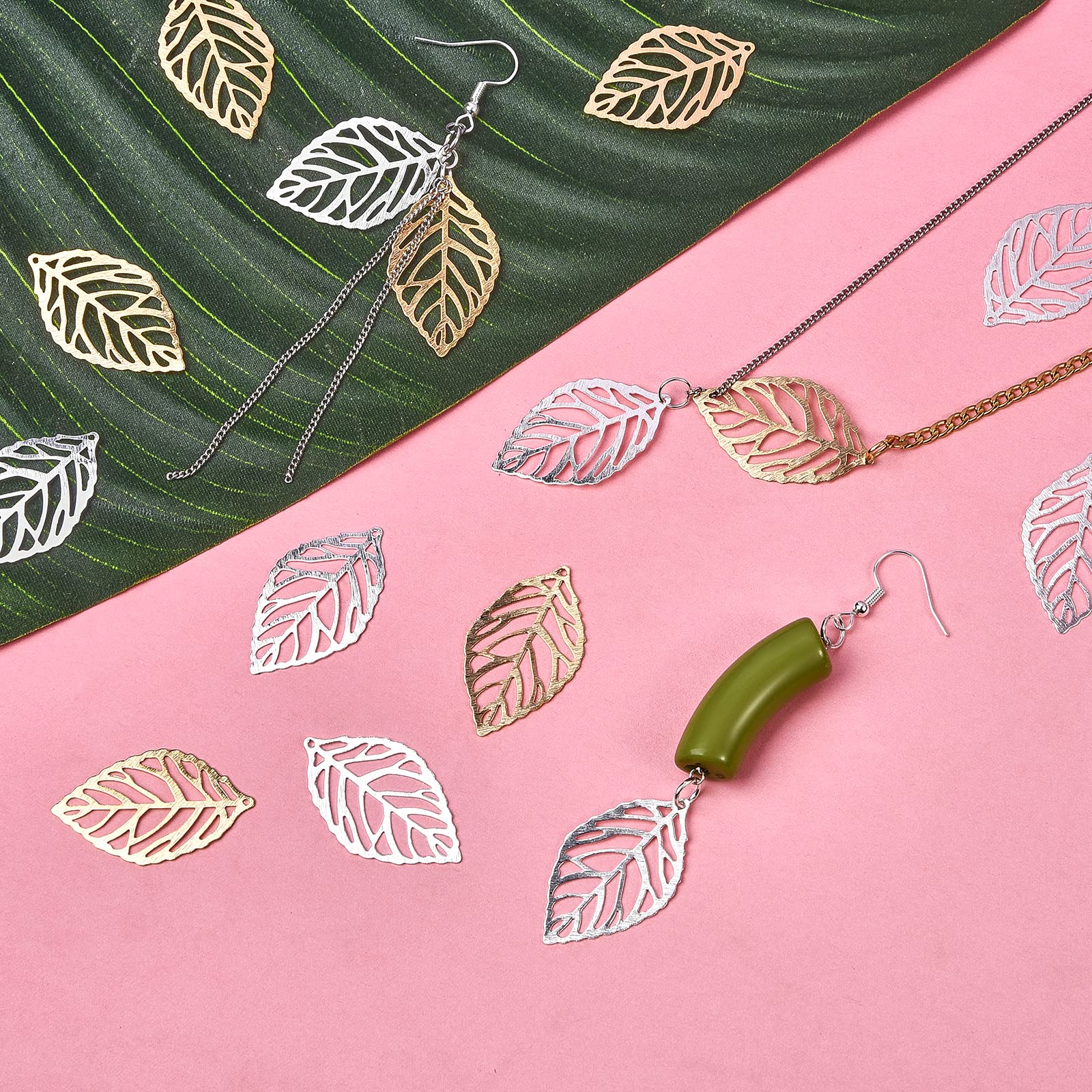 BEEFLYING 16 Pcs Tree Leaf Brass Charms Hollow Leaf Pendants Metal Filigree Leaf Pendants for Jewelry Making Crafts Supplies - Image 6