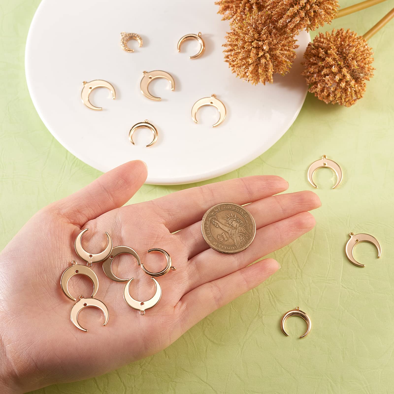 BEEFLYING 16Pcs Crescent Moon Brass Charms Pendants Double Horn Metal Charm for DIY Bracelet Necklace Earrings Keyring Jewelry Making Accessories - Image 5