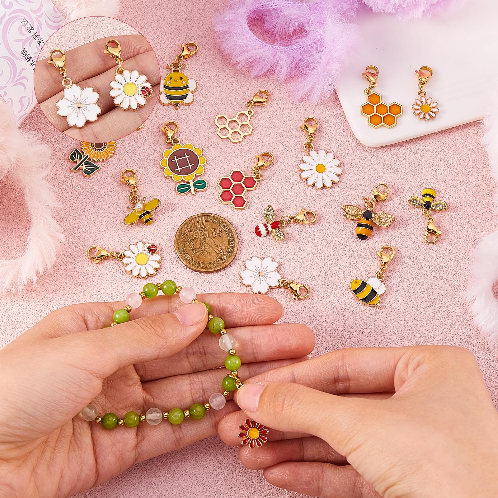 BEEFLYING 16Pcs Stitch Markers for Knitting Crochet Alloy Enamel Removable Crochet Stitch Marker Charms with Lobster Claw Clasps for Knitting Weaving Sewing Quilting Handmade Jewelry (Bee) - Image 3