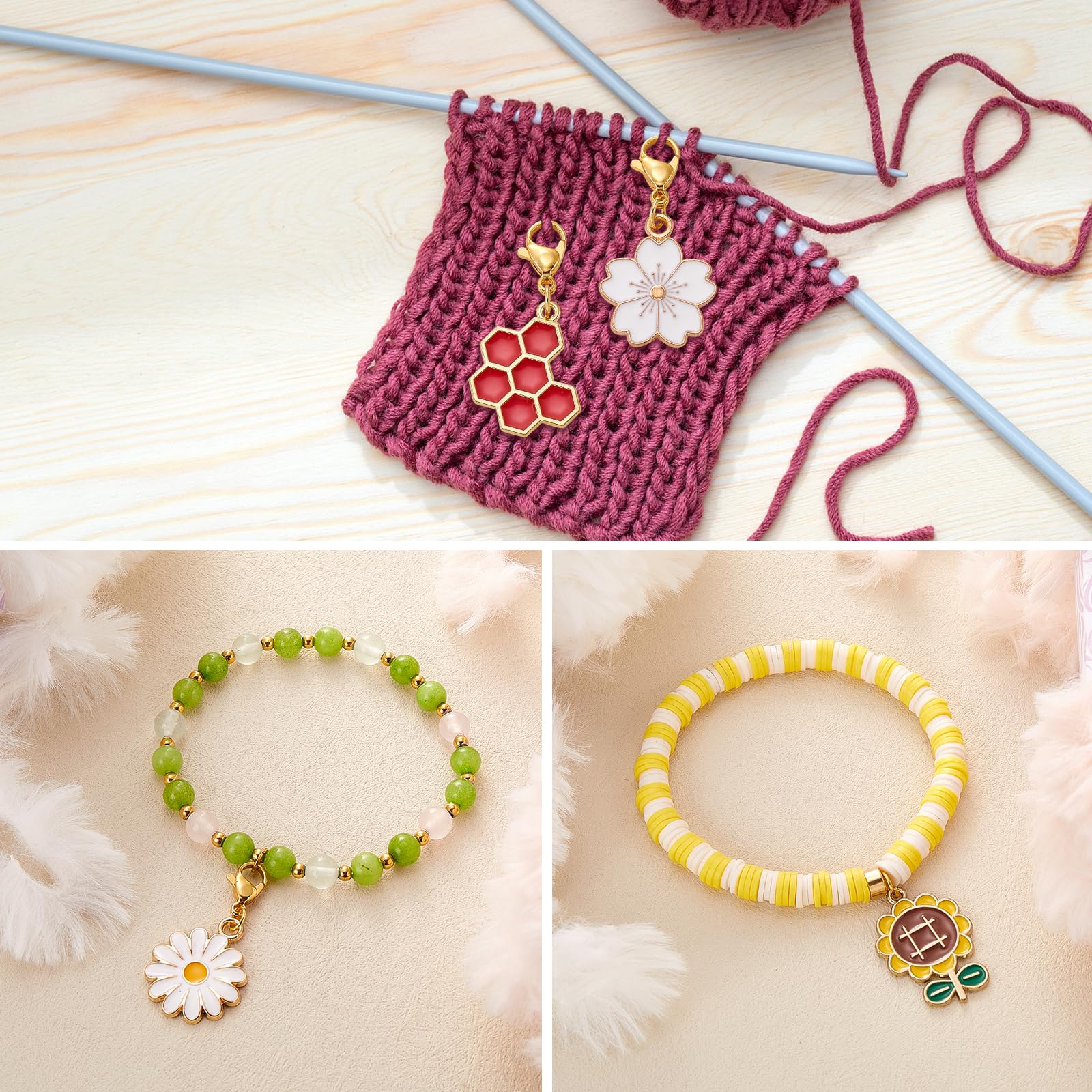 BEEFLYING 16Pcs Stitch Markers for Knitting Crochet Alloy Enamel Removable Crochet Stitch Marker Charms with Lobster Claw Clasps for Knitting Weaving Sewing Quilting Handmade Jewelry (Bee) - Image 5