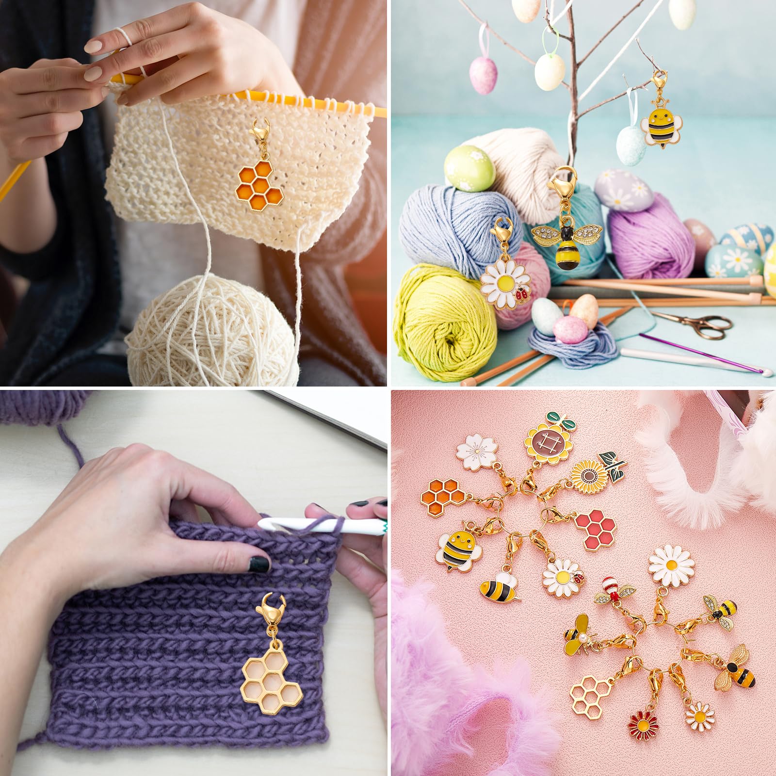 BEEFLYING 16Pcs Stitch Markers for Knitting Crochet Alloy Enamel Removable Crochet Stitch Marker Charms with Lobster Claw Clasps for Knitting Weaving Sewing Quilting Handmade Jewelry (Bee) - Image 6