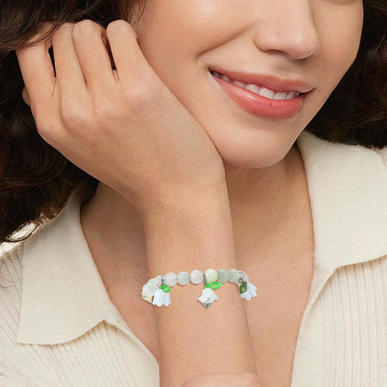 BEEFLYING 180Pcs Mixed Glass Flower Beads Charms Acrylic Leaf Beads Charms Acrylic Pearls Loose Spacer Beads for Jewelry Bracelet Earring Making and Craft DIY - Image 7