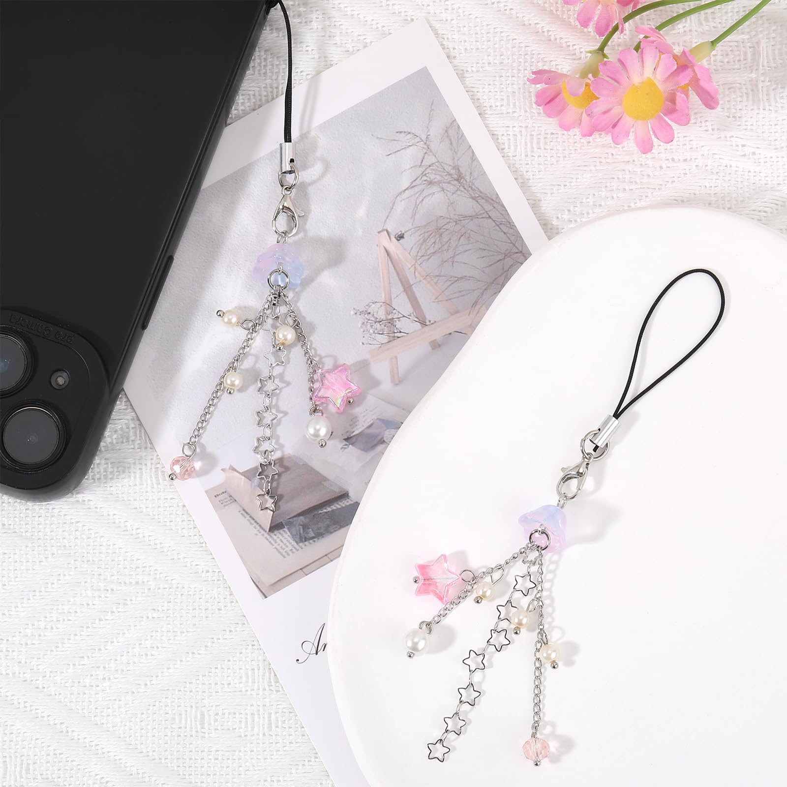 BEEFLYING 2 Pcs Jellyfish Phone Charms Aesthetic Y2K Cute Charm Straps Cell Phone Pendants Accessories with Star Beads for Bag Keychain Camera Airpods Wallet - Image 3