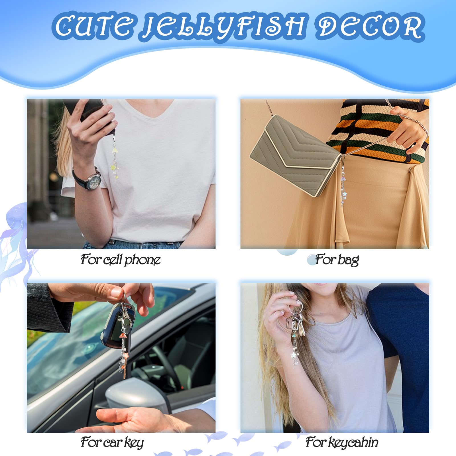 BEEFLYING 2 Pcs Jellyfish Phone Charms Aesthetic Y2K Cute Charm Straps Cell Phone Pendants Accessories with Star Beads for Bag Keychain Camera Airpods Wallet - Image 6