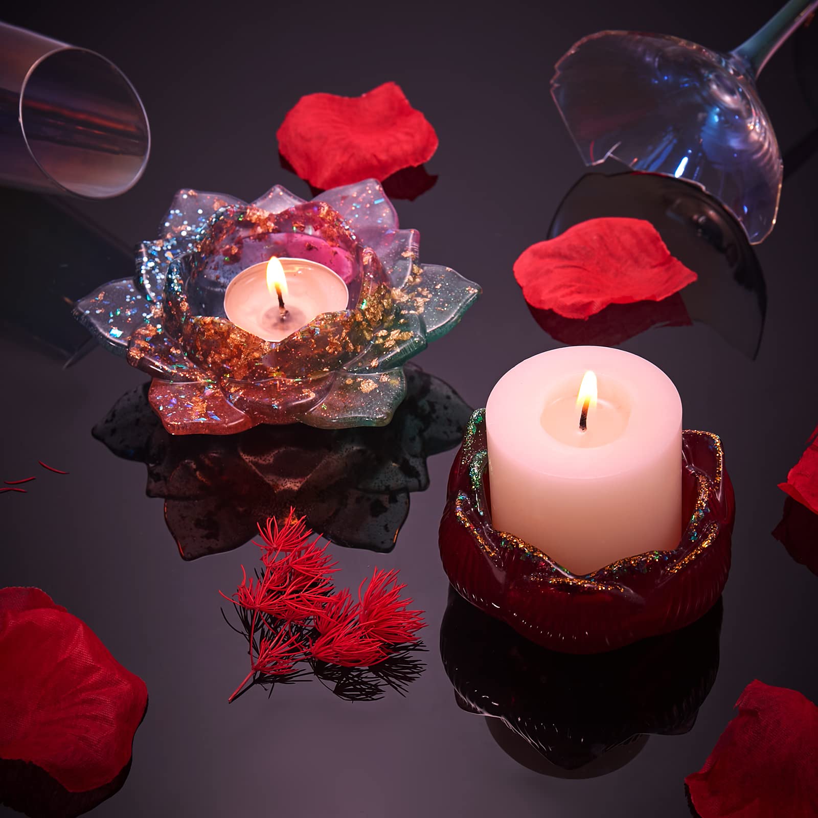 BEEFLYING 2 Pieces Candle Holder Resin Molds Lotus Epoxy Resin Casting Molds Candlestick Silicone Moulds for Jewellery Cosmetic Storage Box Plant Hydroponic Bottle Flower Pot - Image 6