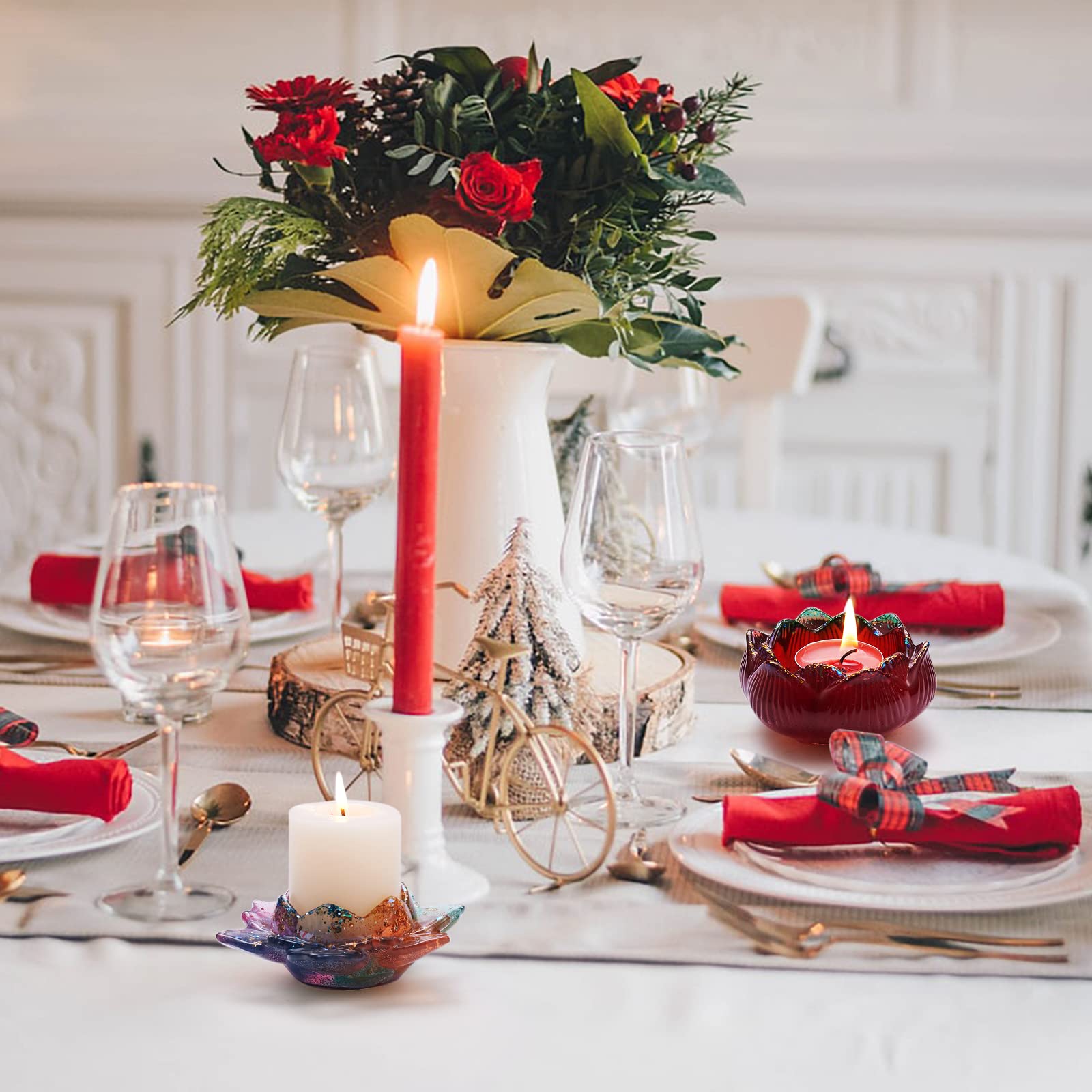 BEEFLYING 2 Pieces Candle Holder Resin Molds Lotus Epoxy Resin Casting Molds Candlestick Silicone Moulds for Jewellery Cosmetic Storage Box Plant Hydroponic Bottle Flower Pot - Image 7