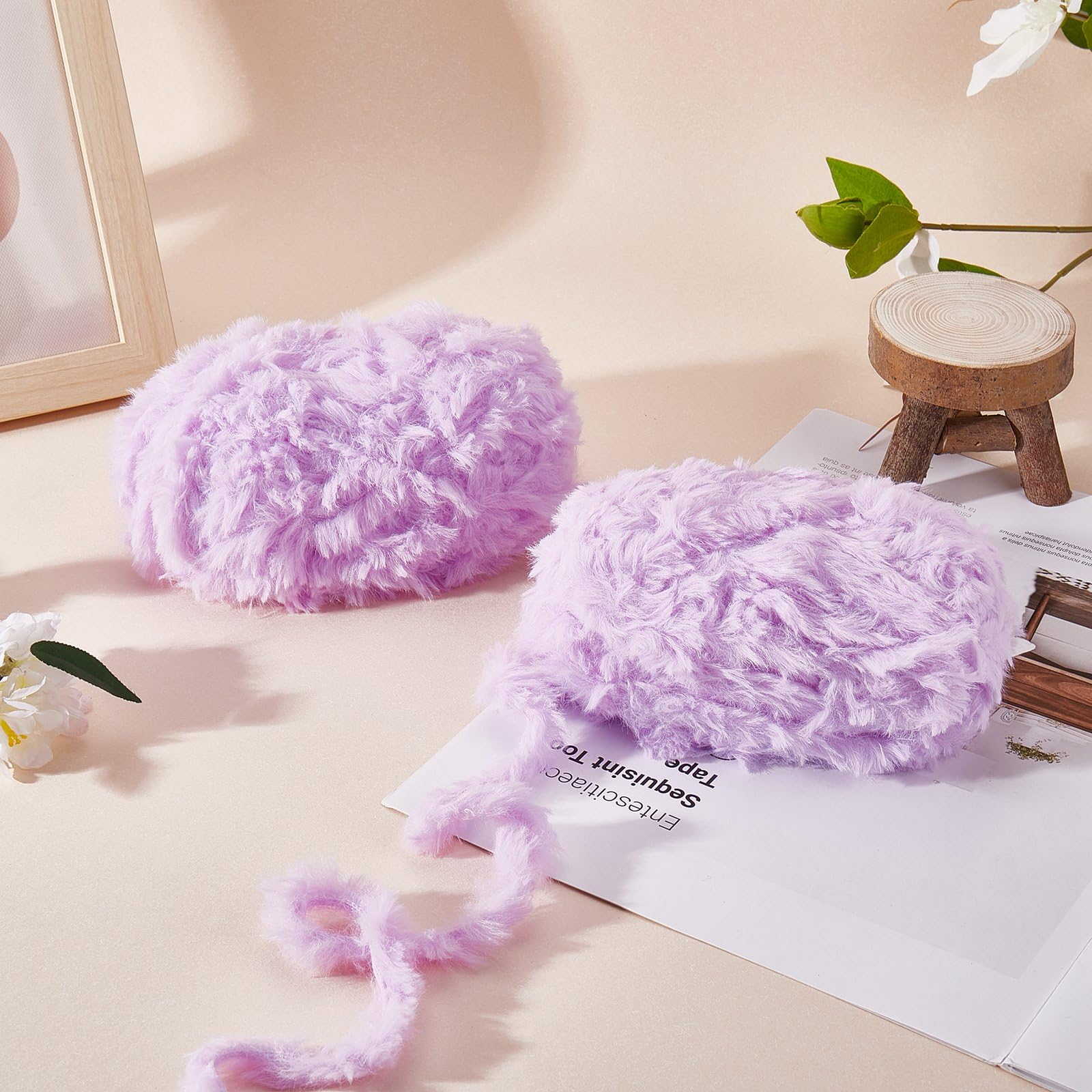 BEEFLYING 2 Roll Super Soft Fur Chunky Fluffy Faux Fur Yarn - Fluffy Eyelash Yarn for Crochet, Knit Blanket, Rug, Clothes - 230m (232.8yds, 51g2) - Violet - Image 3