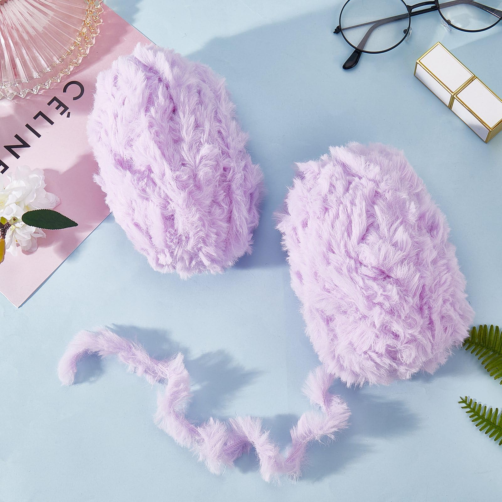 BEEFLYING 2 Roll Super Soft Fur Chunky Fluffy Faux Fur Yarn - Fluffy Eyelash Yarn for Crochet, Knit Blanket, Rug, Clothes - 230m (232.8yds, 51g2) - Violet - Image 5